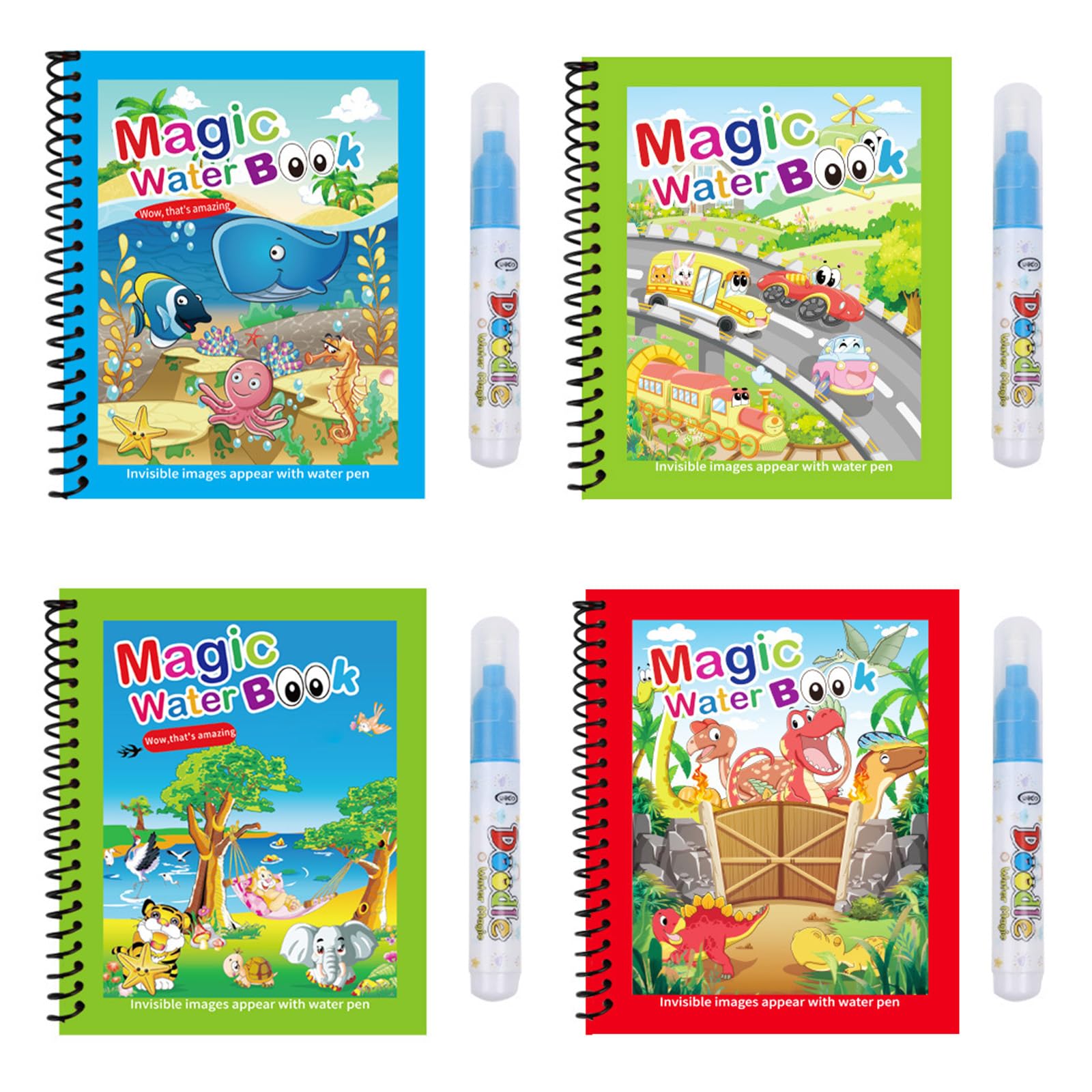 Foonary 4 libri da colorare ad acqua, libro da colorare con penna ad acqua, libro da colorare con acqua riutilizzabile, libro da colorare con penna ad acqua, libro da colorare per scarabocchiare