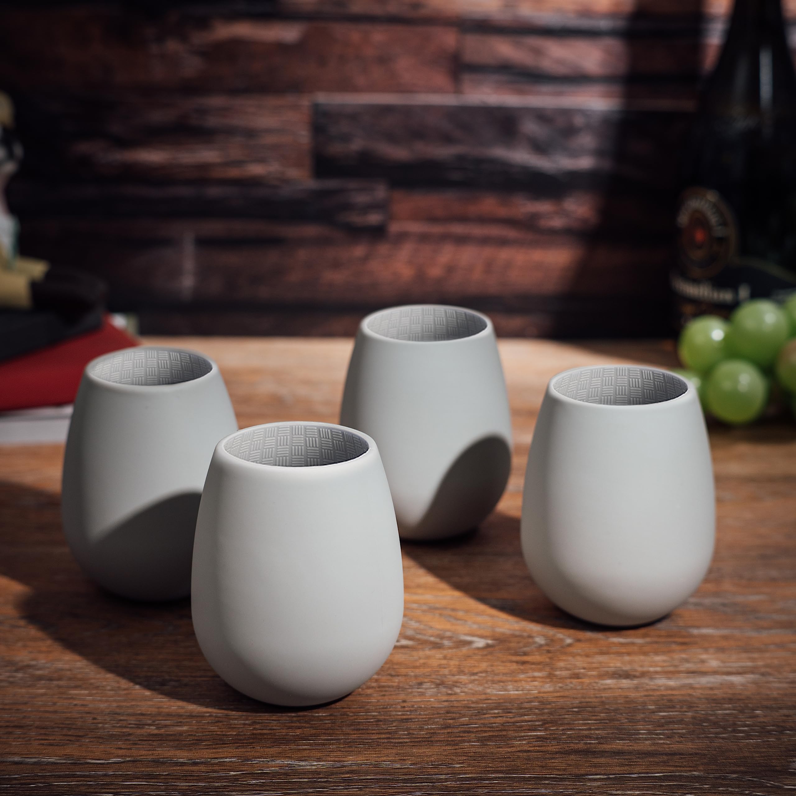 Amazon.com | Unbreakable Silicone Stemless Wine Glassware | Set of 4 |  Reusable & Shatterproof Tumbler Drinkware for Wine, Water, Cocktails,  Champagne Glass for Parties, Camping, Beaches, Boats - (Light Grey): Wine  Glasses