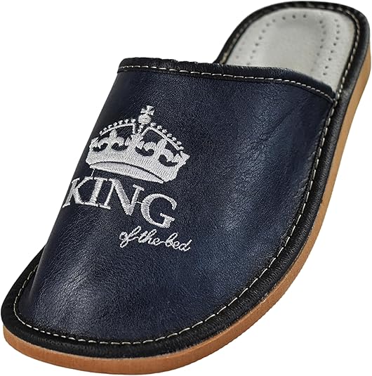 APREGGIO - Men's Leather Slippers | Handmade | Non-Slip Sole | With Embroidery | Comfortable | King