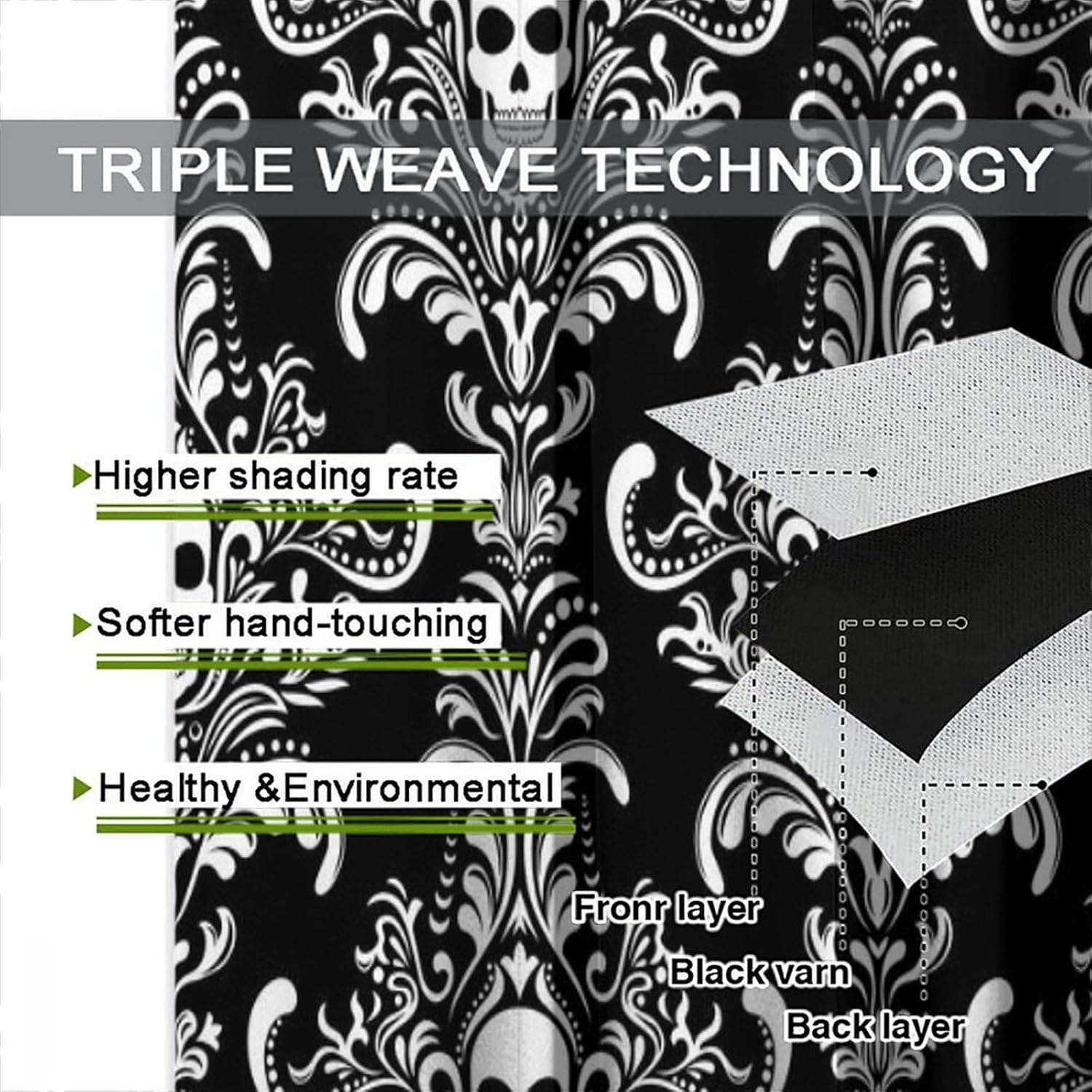 Skull Curtains,Teenage Boys Bedroom Window Window Treatments,Goth Gothic Skeleton Floral Halloween Party Activity Decoration Drapes 84x84in
