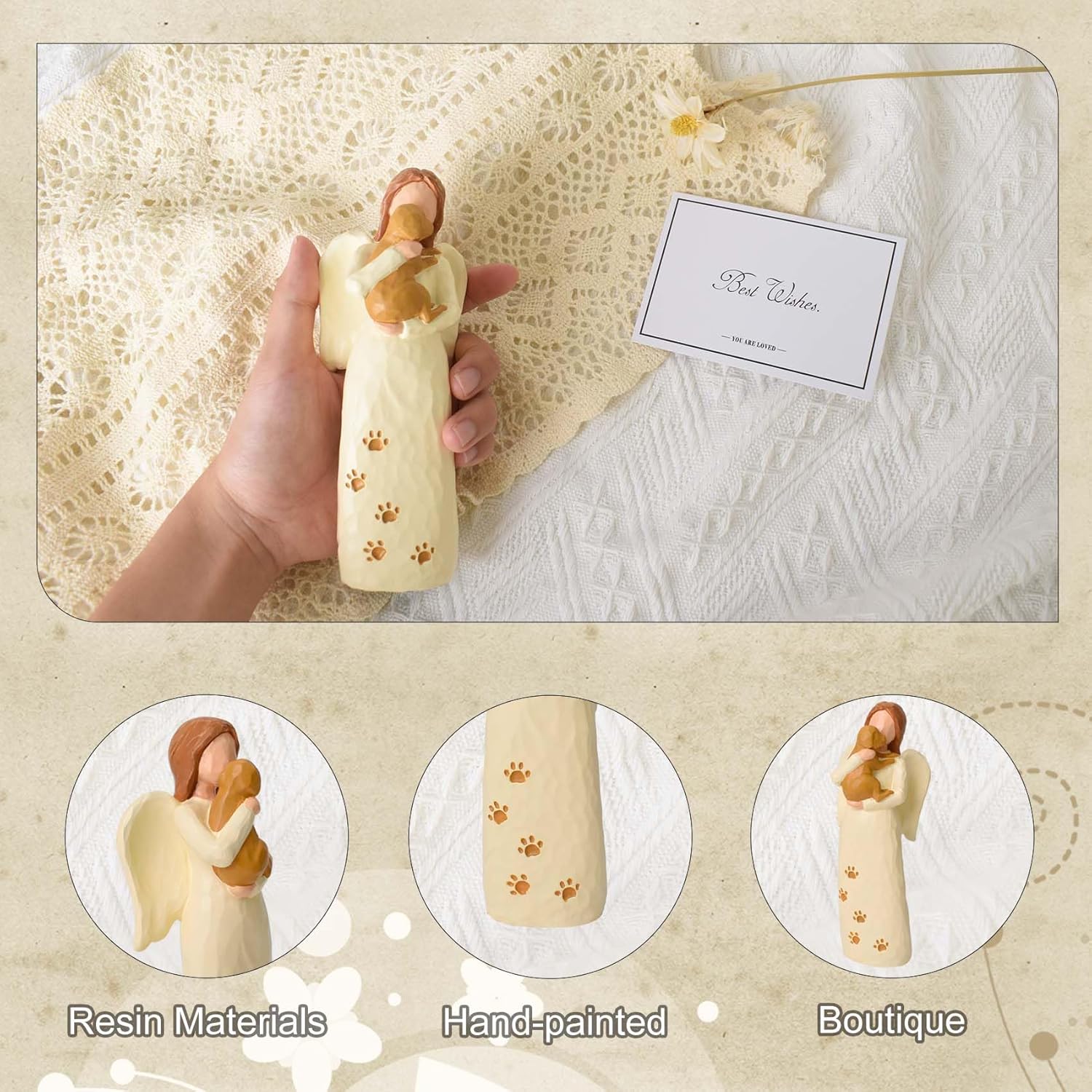 Dog Memorial Gifts for Loss of Dog, Pet Memorial Gifts for Dogs, Resin Hand Painted Sculpture Guardian Angel Statue Figurine of Friendship, Sympathy Gift for Loss of Pets