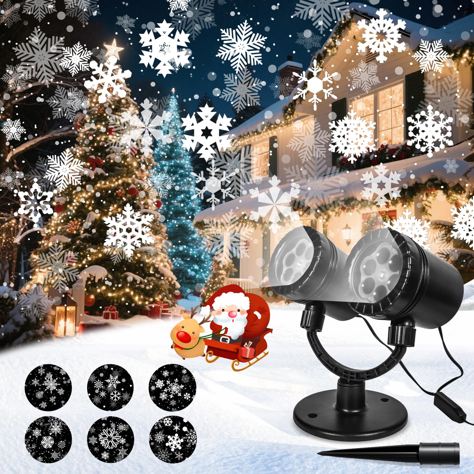 Projektor Weihnachten Aussen Doppelter Kopf, Led Schneeflocken Projektor mit Timer，Wasserdicht Led Schneeflocke Beleuchtung Weihnachten, Weihnachtsbeleuchtung Außen fur Wand Garten Hof Weihnachtsdeko