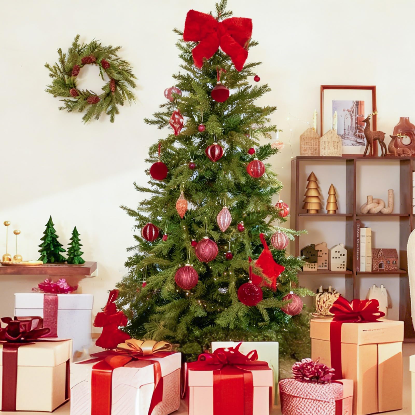 DN DECONATION Weihnachtskugeln Set, 9-teilig - Samtige Christbaumkugeln Rot