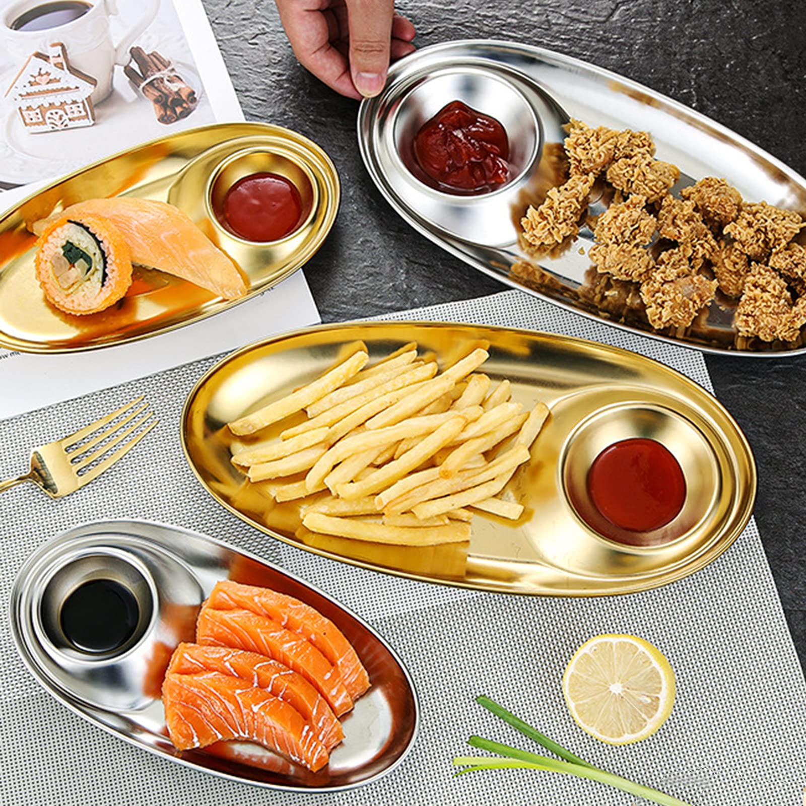 Vassoi Portata Ovale ANZOME In Acciaio Inox - Oro, Rosa Oro, Nastro - Foto 13