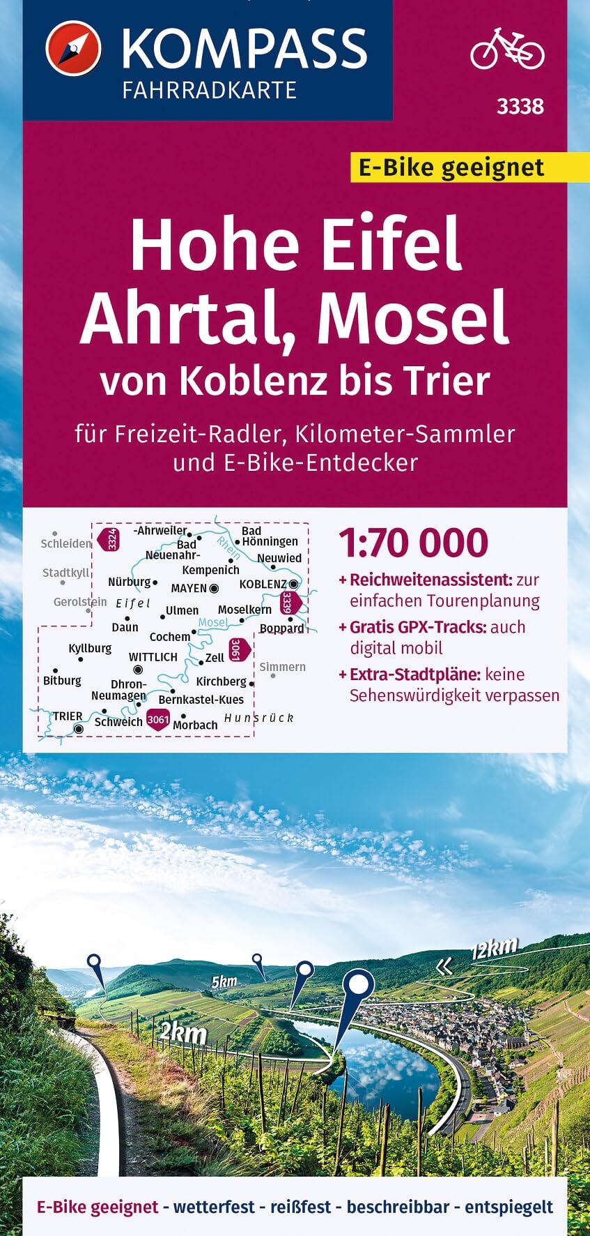 Hohe Eifel / Ahrtal / Mosel von Koblenz bis Trier (3338): reiß- und wetterfest mit Extra Stadtplänen (Fahrradkarten)