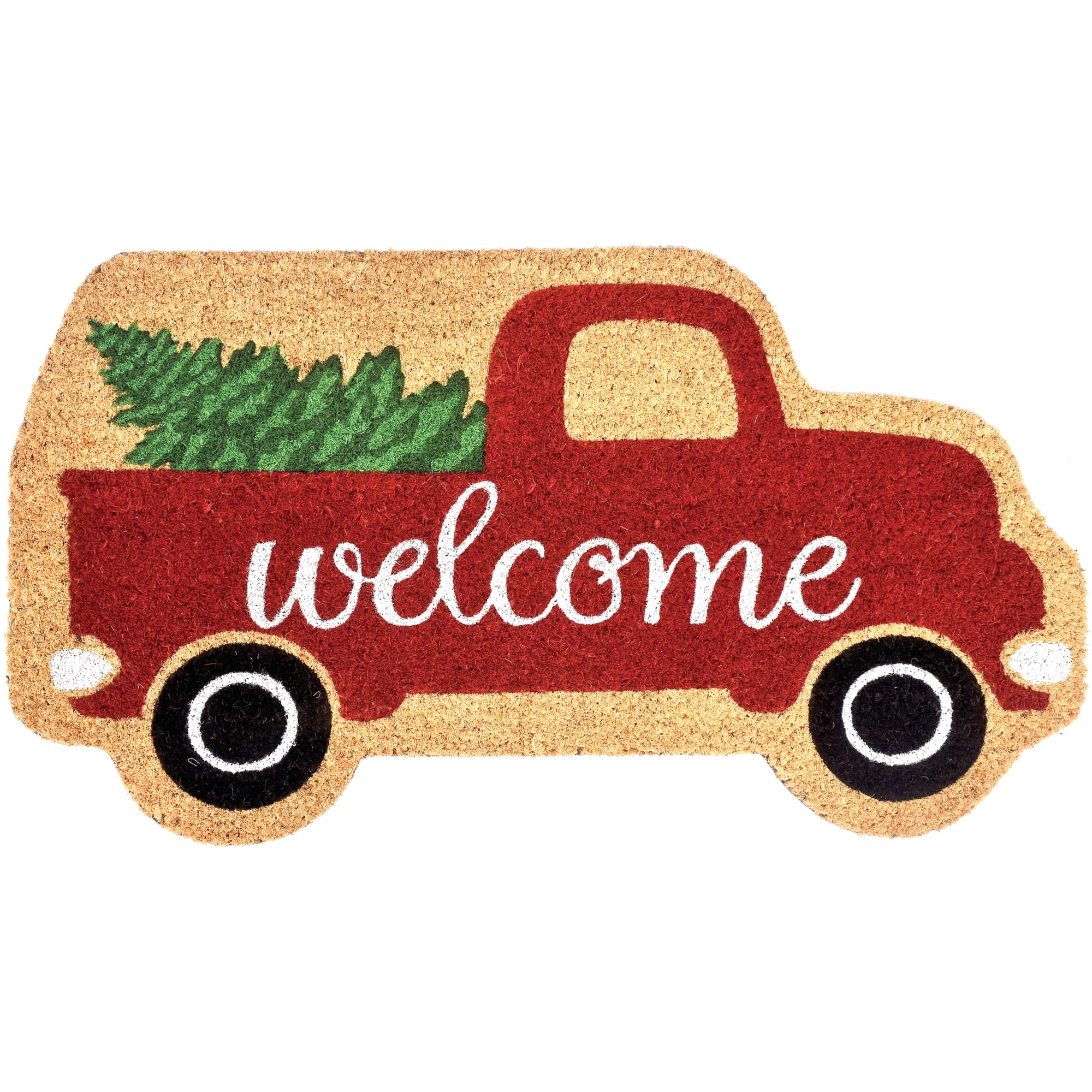 Comart - Zerbino Christmas - 40x70 cm - in Cocco - Sagomato con Disegni Natalizi – Tappeto per Ingresso Esterno o Interno - Antiscivolo - Decorazione per le Feste - Regalo per la Casa – Albero Natale