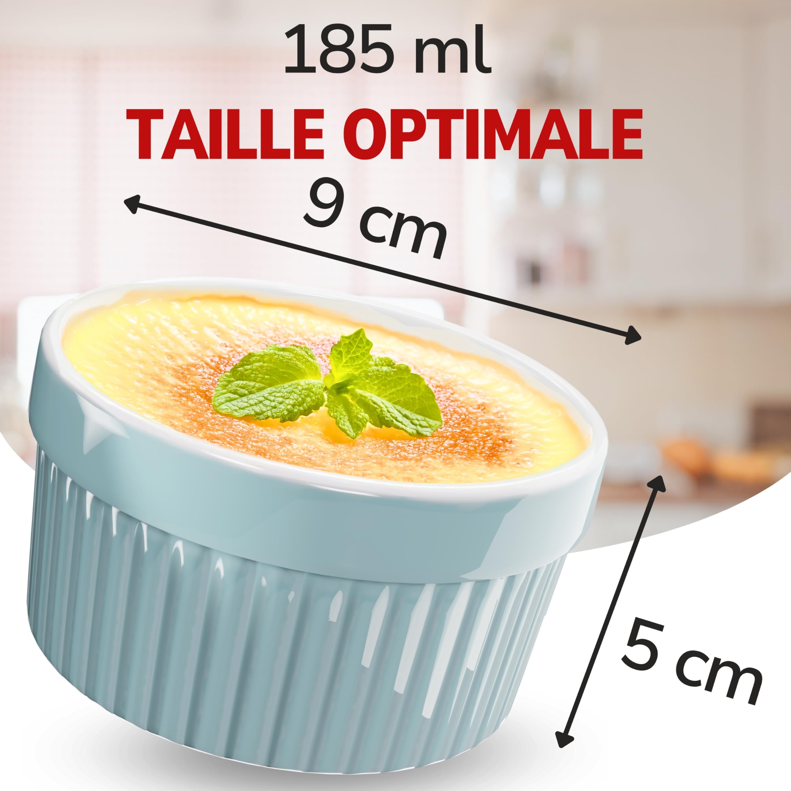 ToCi Lot de 10 moules à soufflé en céramique multicolores résistants au four, 9 cm de diamètre, capacité de 185 ml chacun, bols à crème brûlée, passe au lave-vaisselle et au micro-ondes