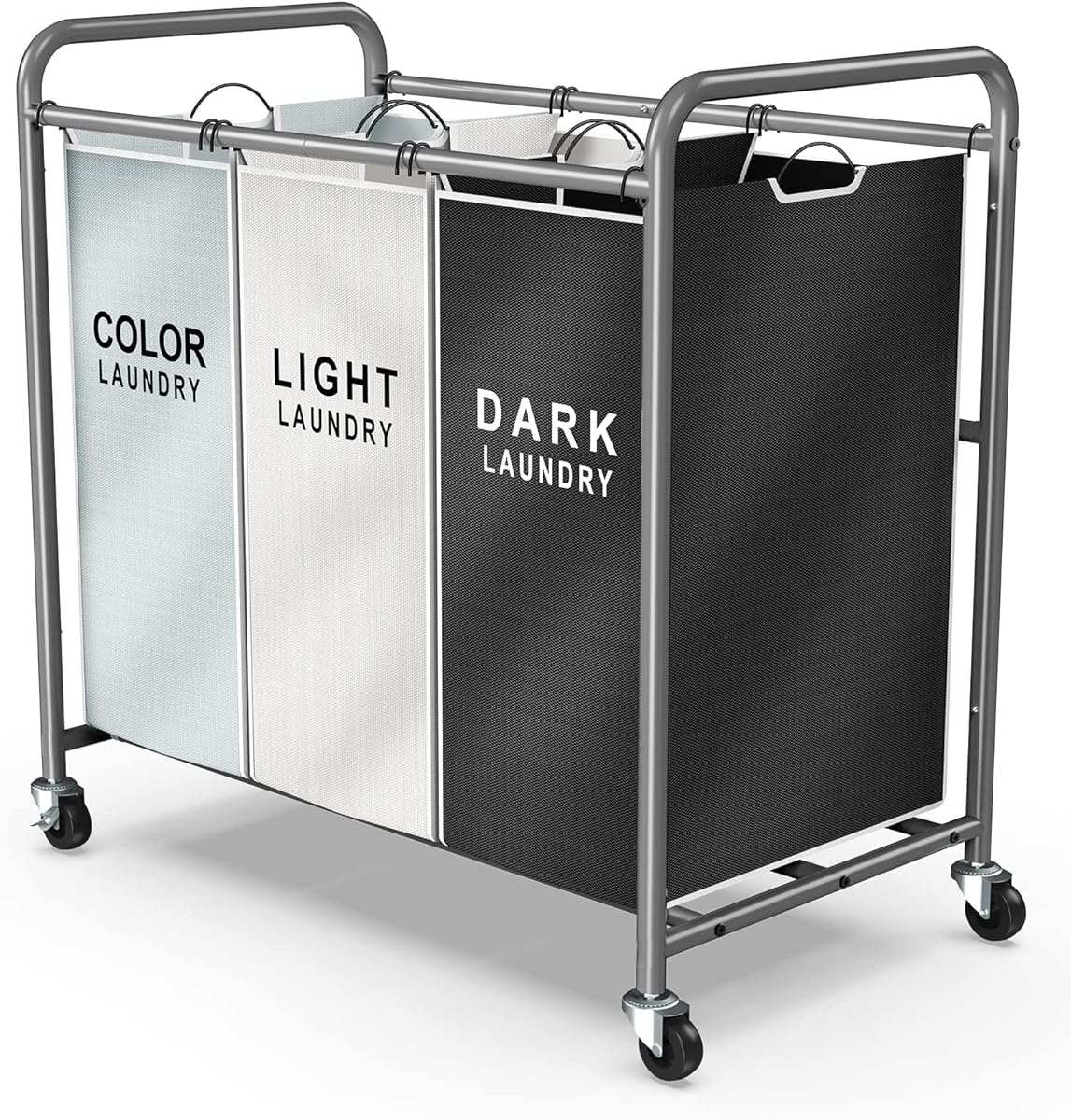 ROMOON Laundry Sorter Hamper 3 Section, Divided Laundry Basket Organizer with Heavy Duty Lockable Wheels and Removable Bags, Rolling Clothes Hamper for Apartment, Dorm & Family (130L Multicolor)