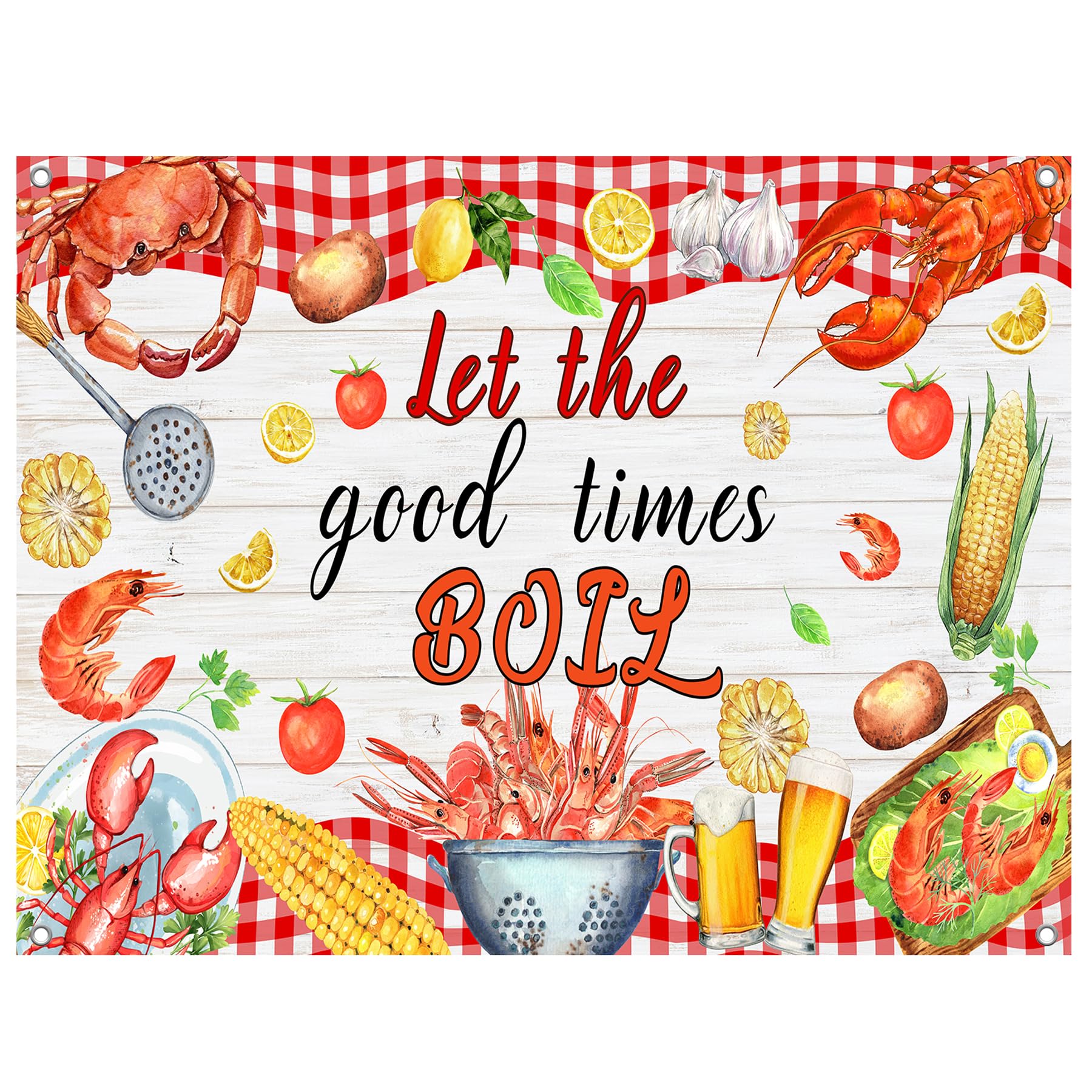 UMURILXY 96x72inch Crawfish Boil Backdrop, Let The Good Times Boil Polyester Photography Background for Parties, Lobster Shrimp Seafood Photo Booth
