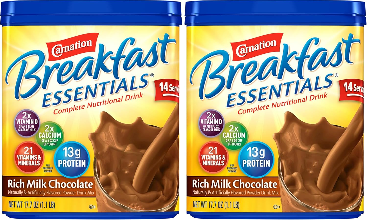Carnation Breakfast Essentials Chocolate Powder, 17.7 Ounce Canister