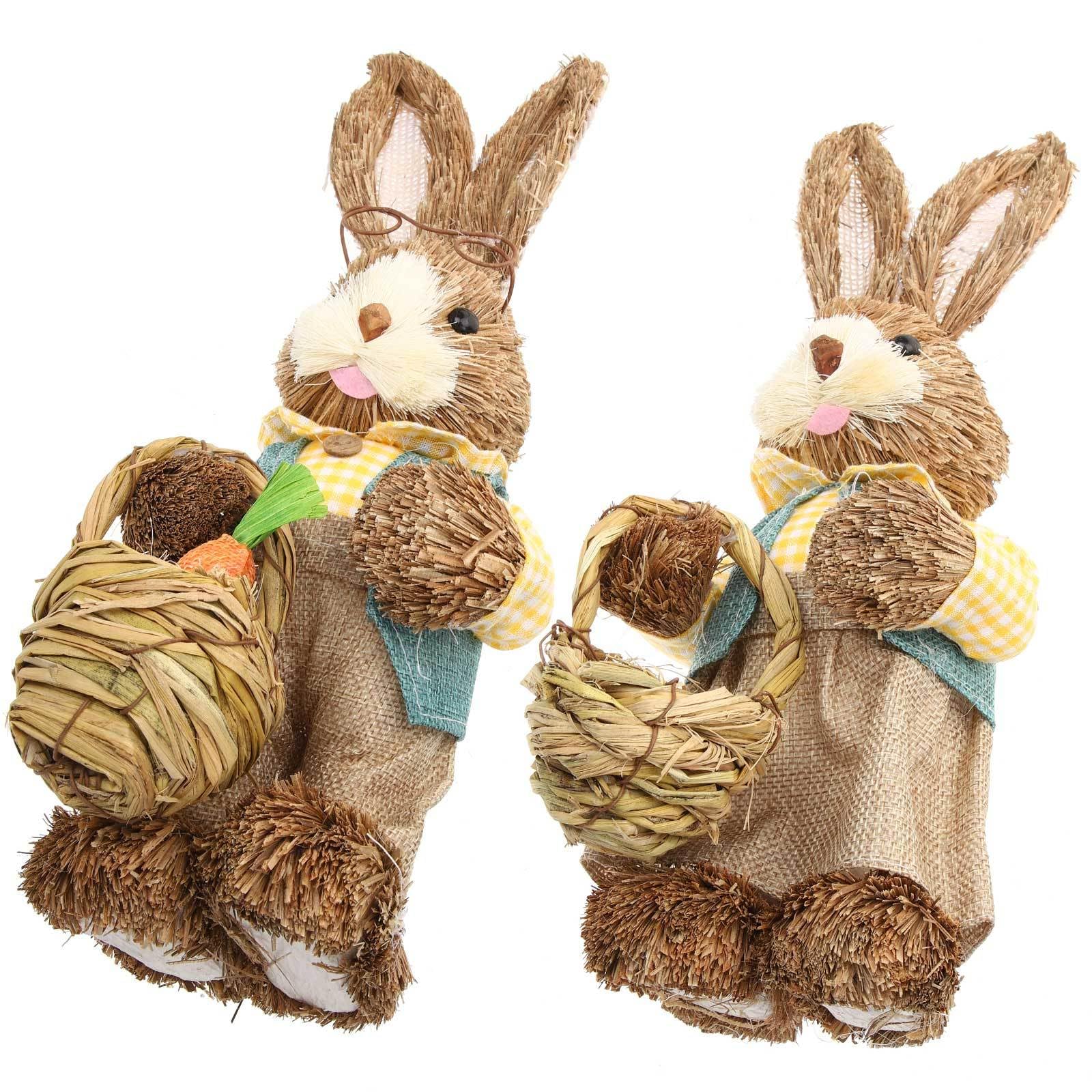 LALAFINA Coniglietti Pasquali in Paglia 2 Pezzi, Decorazioni da Giardino e Casa, Figurine di Coniglio Adorabili di Cotone, Perfette per Decorazioni di Pasqua