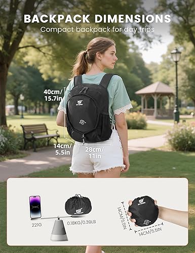 Miniatura 4 de SKYSPER Mochila de senderismo pequeña y ligera de 15L para mujeres y hombres, mochila de viaje plegable, mochila de campamento plegable, mini bolsa