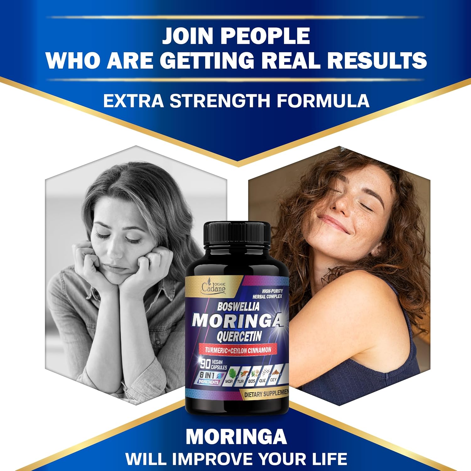 Organic Cadane Moringa Leaf with Turmeric, Boswellia, Quercetin, Ceylon Cinnamon, Holy Basil, Ginger, and Black Pepper - 8in1 Supplements - 90 Veggie Capsules for 3-Month Supply - Image 6