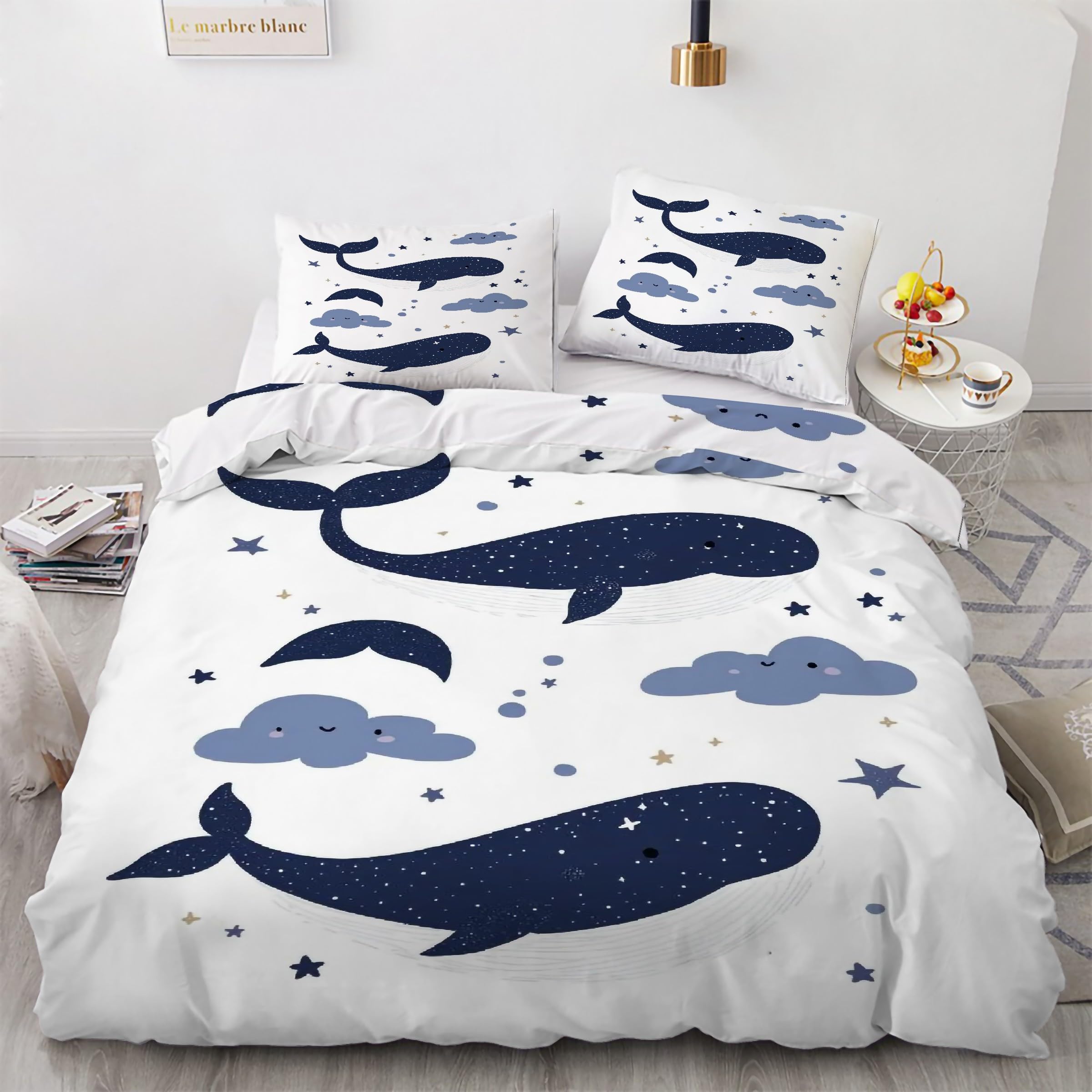 Housse Couette Dauphin 240x260 Parure de Lit 3 Pièces Microfibre Ciel Étoilé