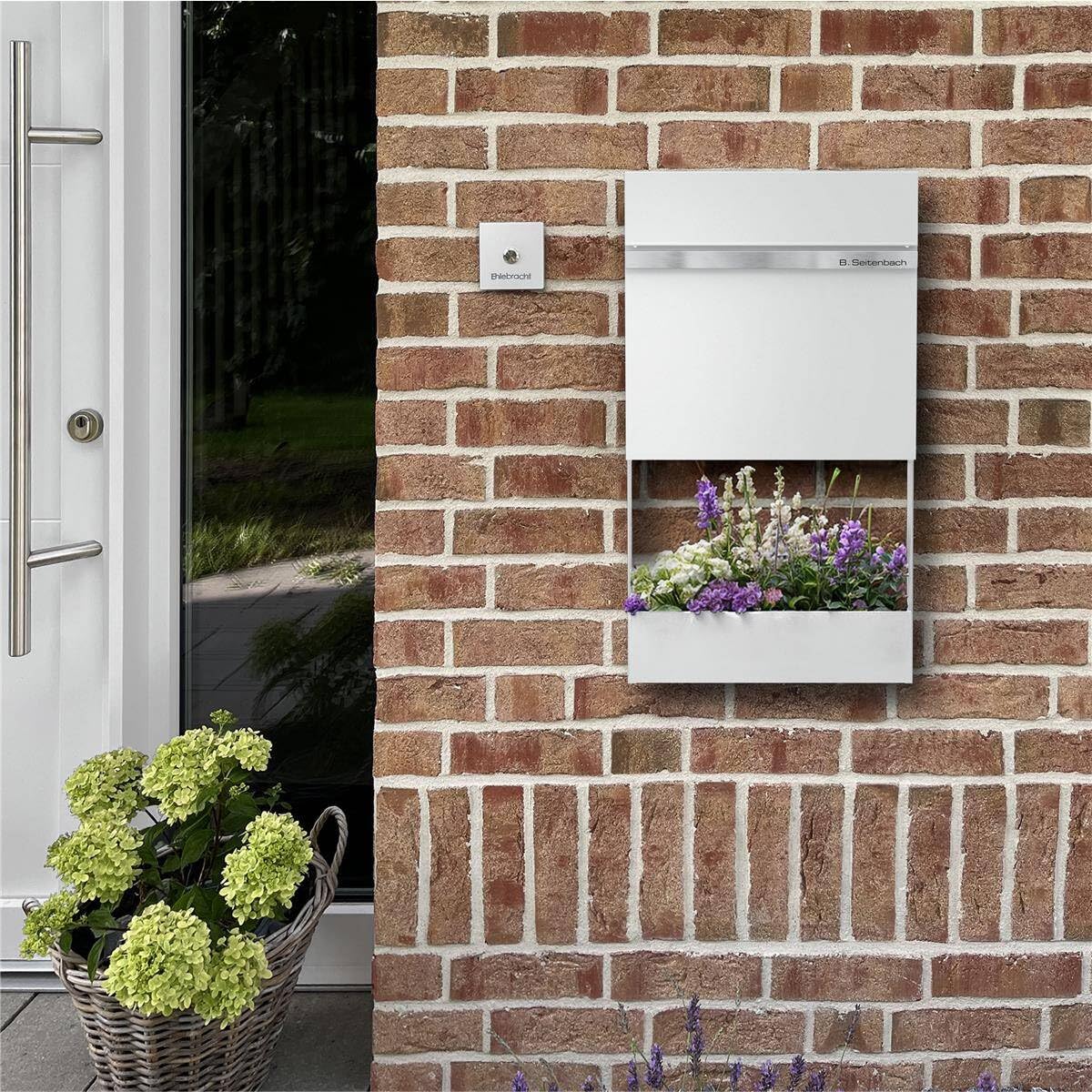 Metzler Cassetta delle lettere con scomparto per giornali, colore bianco – Personalizzabile con acciaio inox V2A targhetta con nome – verniciatura a polvere in RAL 9016 bianco traffico – Cassetta
