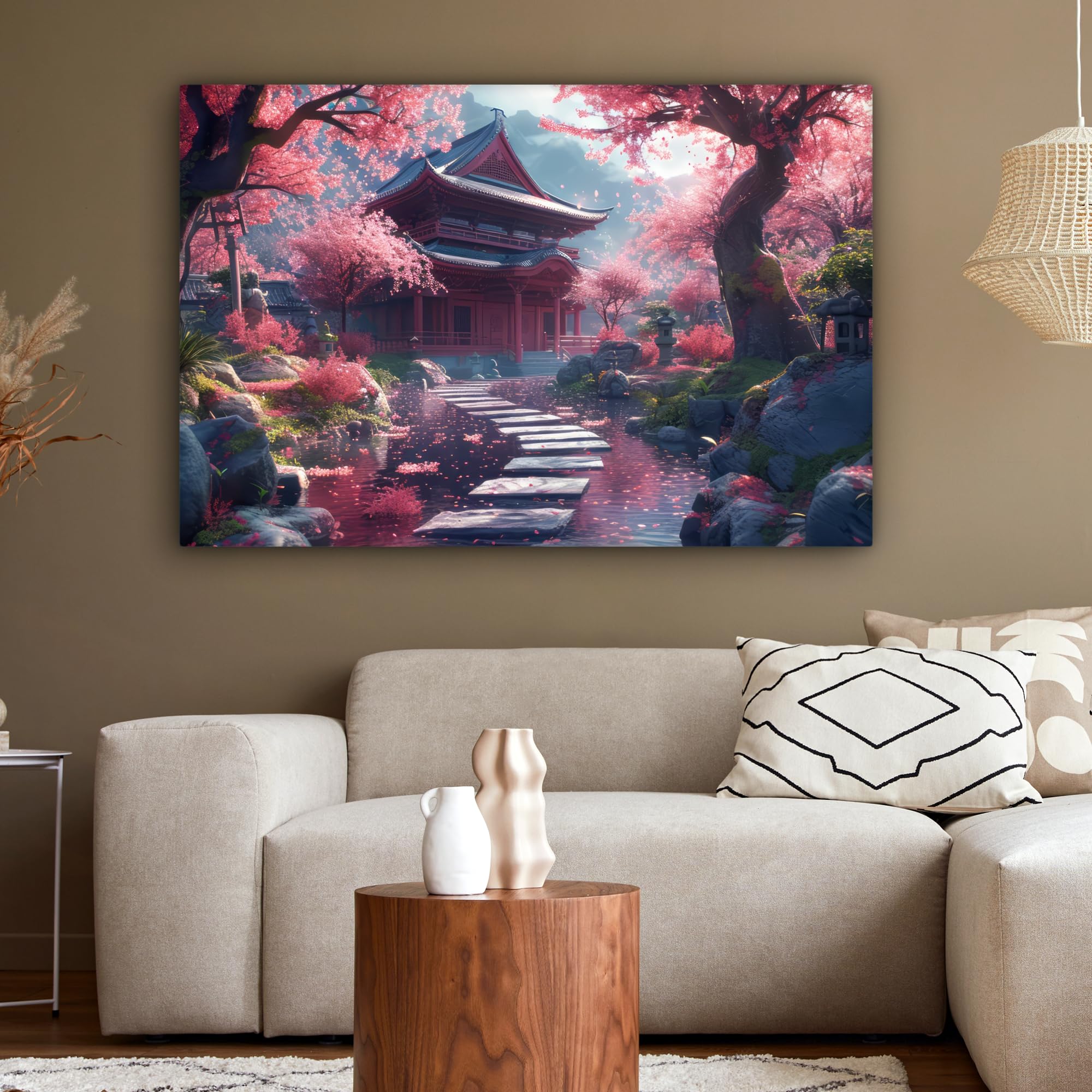 MuchoWow© Quadro su Tela Stampe da Parete Quadri Cucina Camera da Letto | 120x80 cm - Dipinto Arredamento Casa Giardino giapponese - Fiori di ciliegio - Alberi di sakura - Giappone