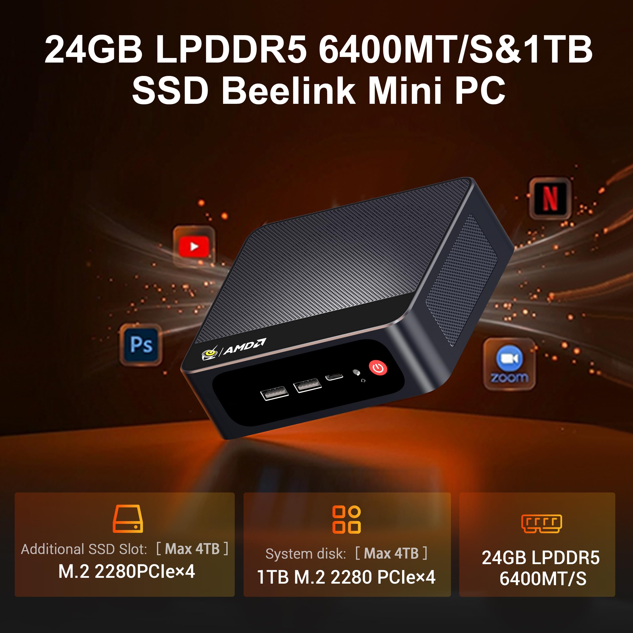 Amazon.co.jp: Beelink SER9 MAX ミニPC、AMD Ryzen 7 H255(最大4.9GHz