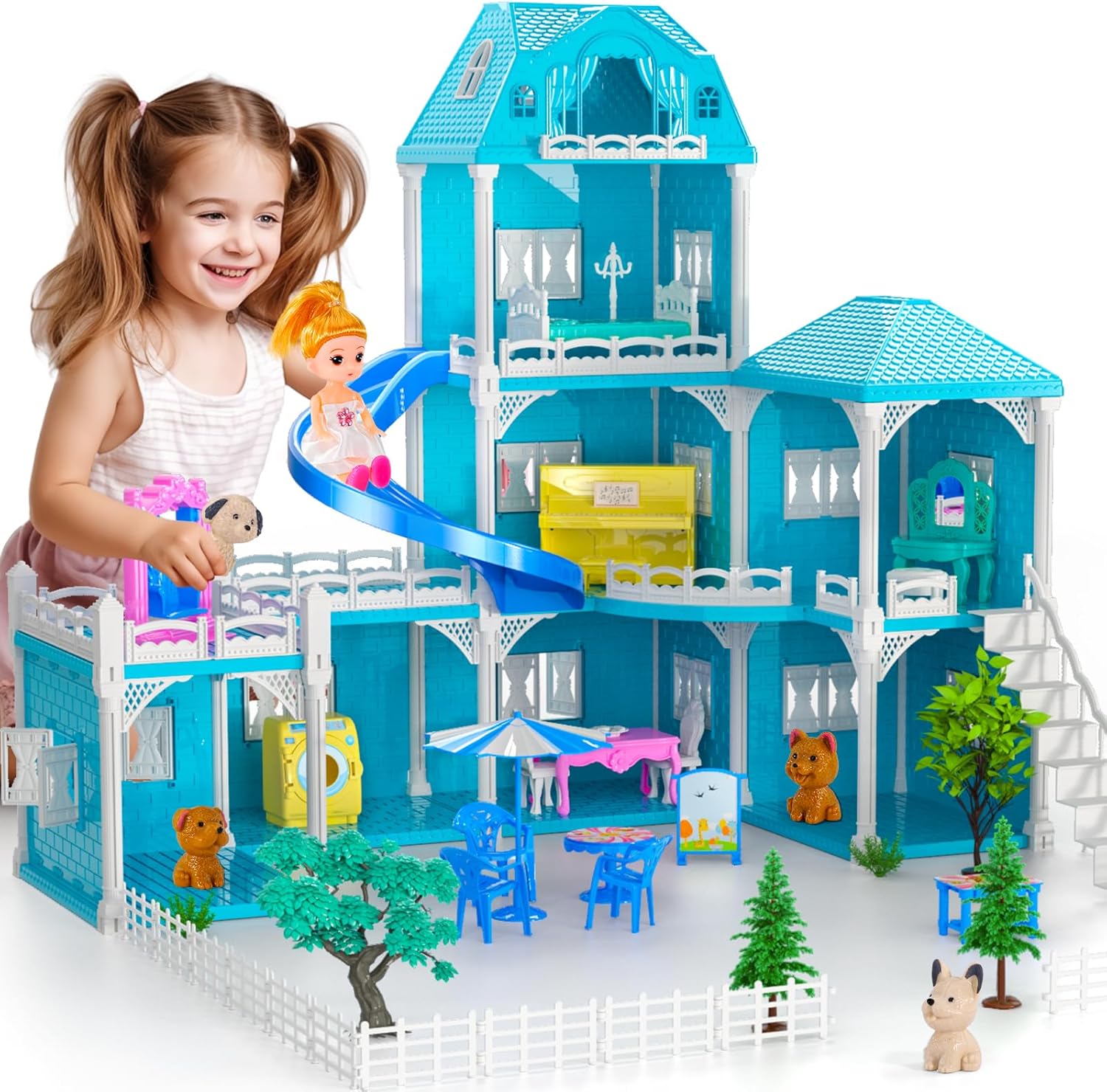 Doll House, Dream Doll House Furniture Blue Girl Toys, 3
