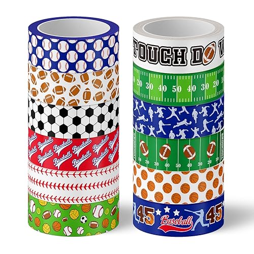 Whaline 12 rollos de cinta washi con temática deportiva, bolas deportivas, cinta adhesiva de papel decorativo para envolver regalos, manualidades,