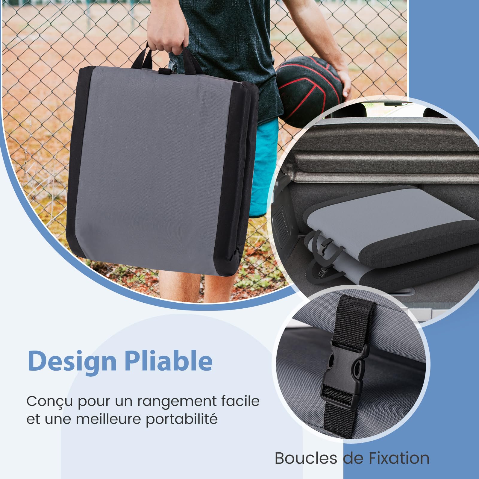 COSTWAY Coussin de Siège, Siège de Stade Rembourré, Support Dorsal et 6 Positions d'Inclinaison, Chaise de Gradin Pliable avec Poignée de Transport pour Evénements Sportifs, Concerts, Camping, Plage