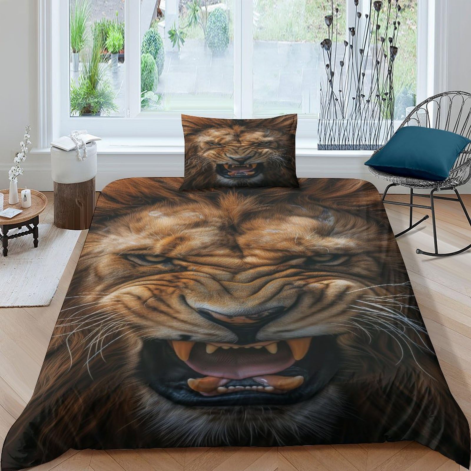 Housse de couette lion microfibre respirante et super douce parure lit 3D