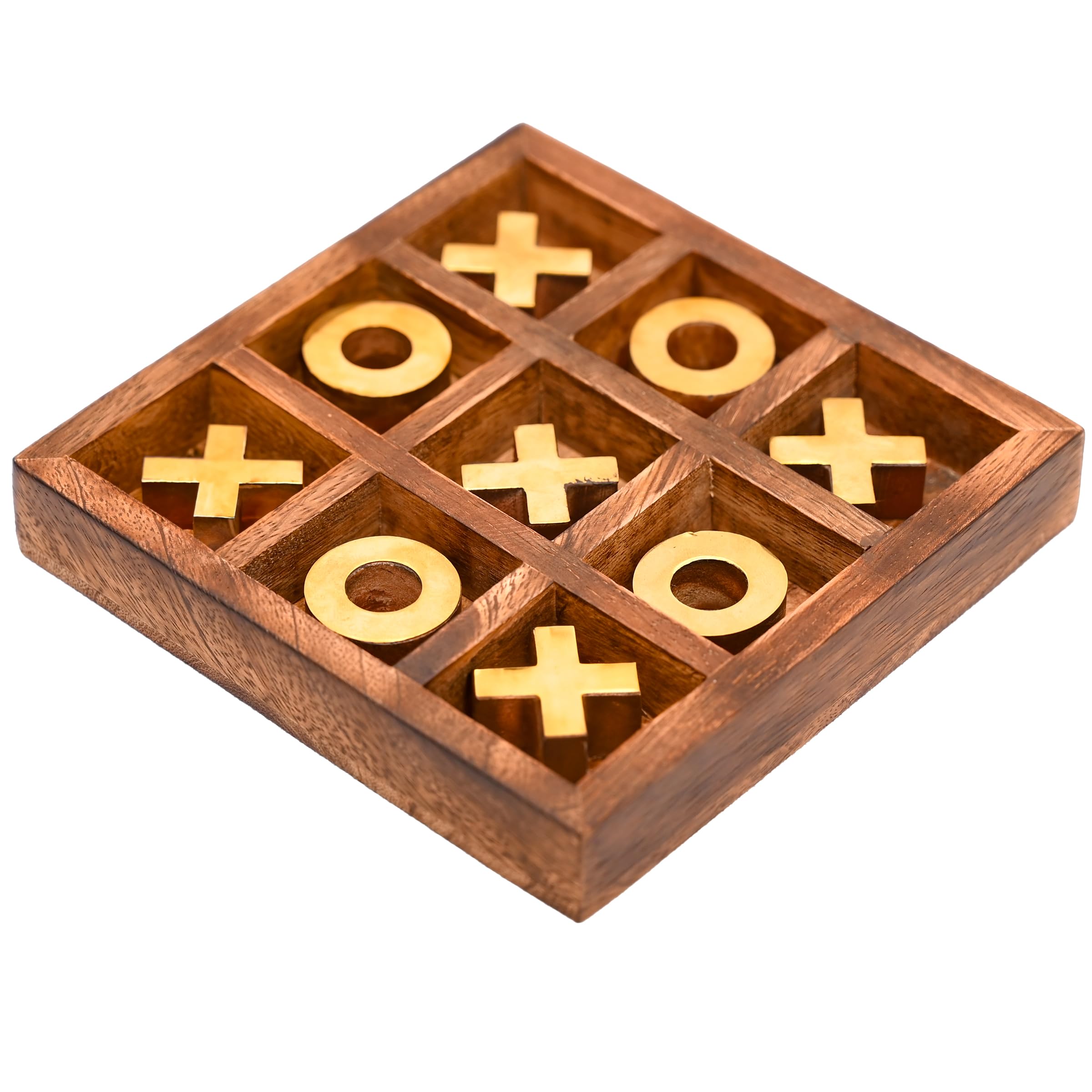 Tarini Gallery Tic Tac Toe Wooden Board Game Handmade Noughts and Crosses Solid Two-Player Set for Party Travel Outdoor Indoor Coffee Table Décor and
