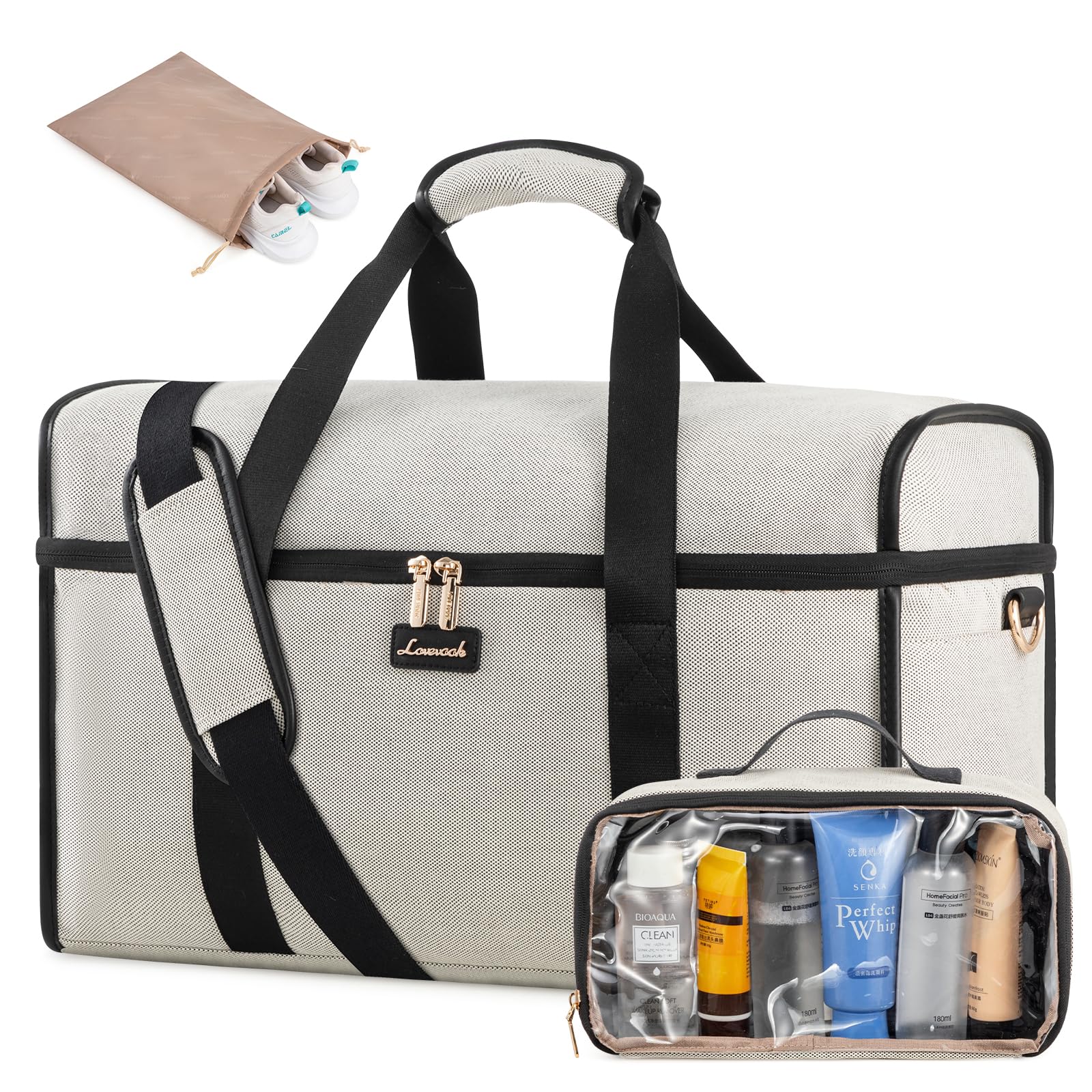 Foto de LOVEVOOK Bolsa de viaje para mujer, bolsas de viaje para mujer, bolsas de lona de mano para aviones, bolsa de noche con bolsa de artículos de tocador, bolsa de hospital para trabajo de parto y parto (imagen 1)