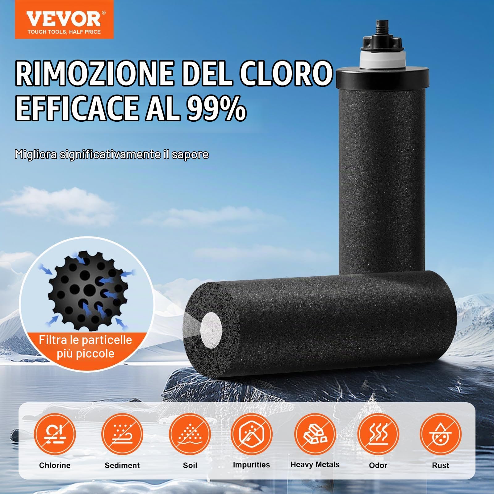 VEVOR Sistema di Filtraggio Acqua a Gravità Sistema da banco in Acciaio Inox Sistema Filtraggio Acqua 4,4 + 5,5, Riduce Piombo e Cloro, Filtraggio con 2 Filtri al Carbone Rubinetto Camper da Campeggio