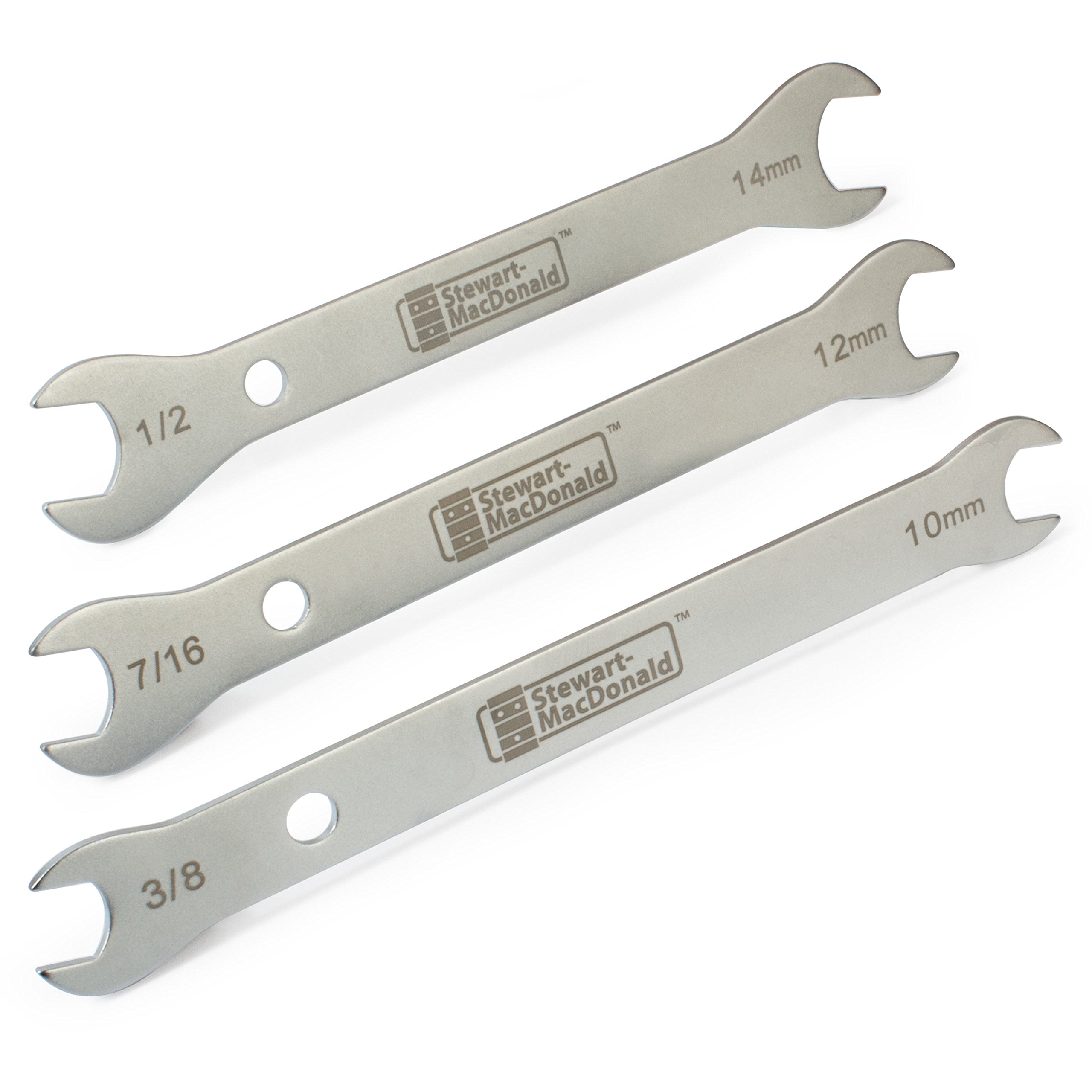 StewMac Guitar Tech Wrench Set - 3 Double-Ended Wrenches for Jacks, Pots, Switches & Bridge Studs - Inch & Metric Sizes - 6" Long for Tight Spaces