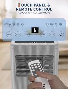 Climatiseur portable de 8000 BTU, unité de climatisation portable 3-en-1 avec modes refroidissement, chauffage, déshumidificateur et ventilateur, climatiseur mobile silencieux, télécommande, affichage LED, minuterie 24H, couvre jusqu'à 350 pi², pour la maison