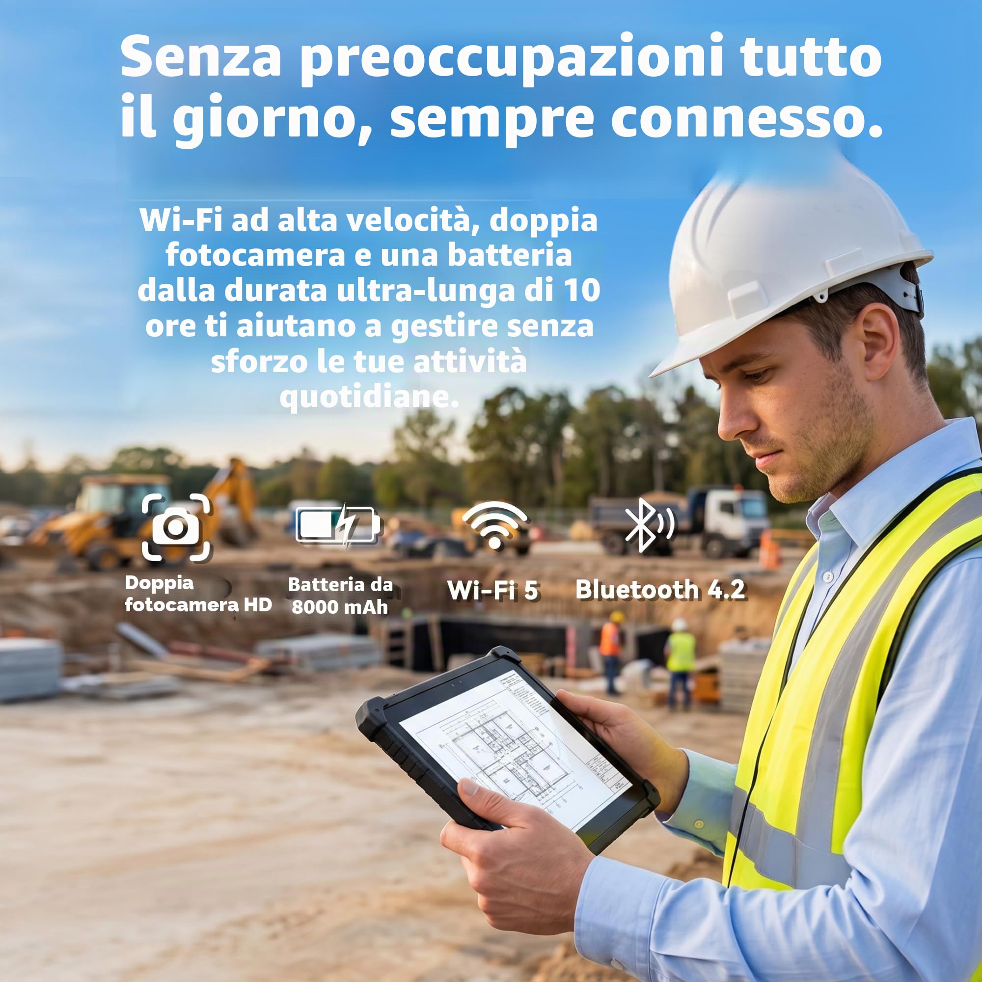10.1" IP67 Tablet robusto (N5100 8GB+256GB) Windows 11 Pro Tablet industriale impermeabile, impronte digitali, batteria 8000mAh, GPS, WiFi, 4G LTE, BT4.2, per il lavoro sul Work