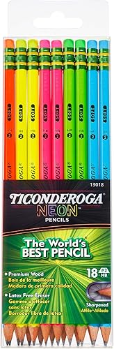 Ticonderoga Lápices de neón, 2 lápices de madera preafilados con borradores, 18 unidades, 13018 (paquete de 72, 1296 unidades en total)