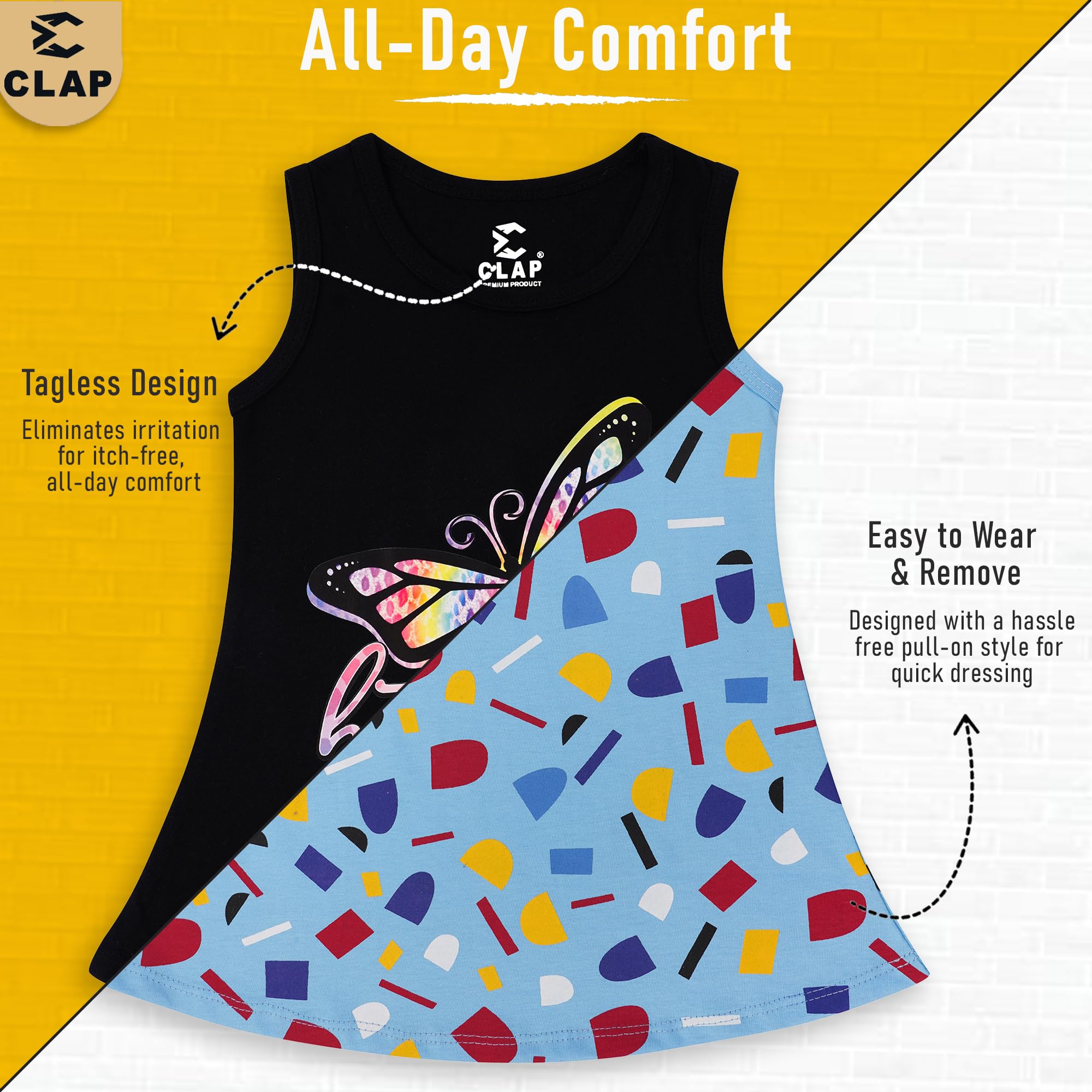 CLAP Baby Girl Cotton Printed A-Line Midi Skirt Dress Multicolor β Combo Set of 4 (Black Orange White Sky Blue, 12-18 Months) 2