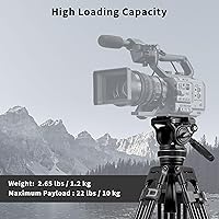 Vista 6 de Cayer Cabezal fluido de video K10 Pro con base plana de 2.953 in, arrastre panorámico ajustable y mango telescópico, cabezal fluido de trípode