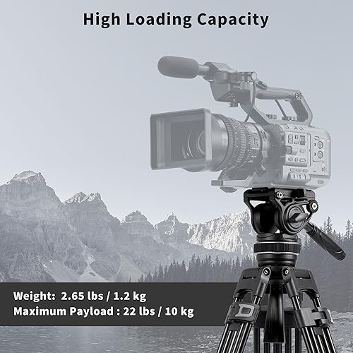 Miniatura 6 de Cayer Cabezal fluido de video K10 Pro con base plana de 2.953 in, arrastre panorámico ajustable y mango telescópico, cabezal fluido de trípode