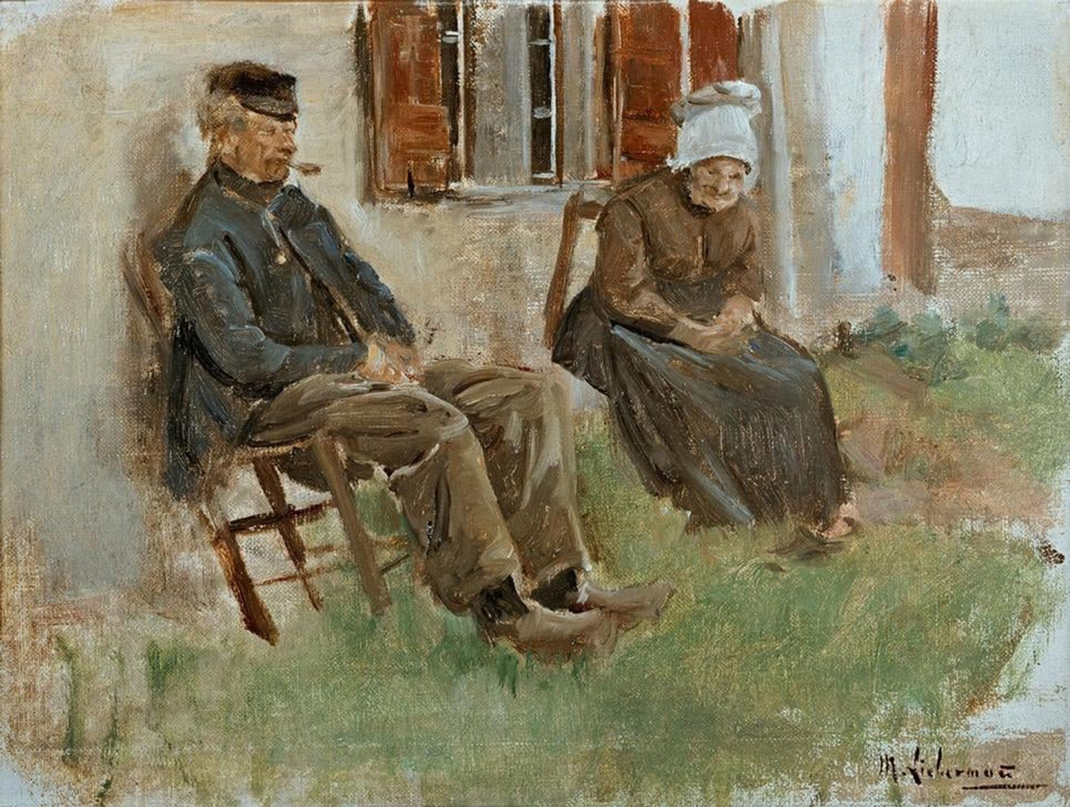 POSTERIIk Vintage Art Print Images Pictures Print Study : Senior couple sitting in front of a house by Max Liebermann Modern Colour Posters for Office Home Decor 60x90cm