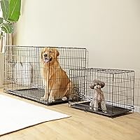 Vista 7 de Sweetcrispy - Jaula grande para perros con panel divisor, de 91 cm, de doble puerta, plegable, de alambre de metal, con bandeja antiderrame