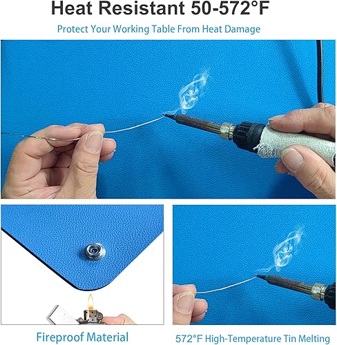 Miniatura 3 de KooMall - Alfombrilla de goma ESD de 60 x 24 pulgadas con textura para piso de banco con correa de muñeca antiestática, kit de enchufe de conexión a