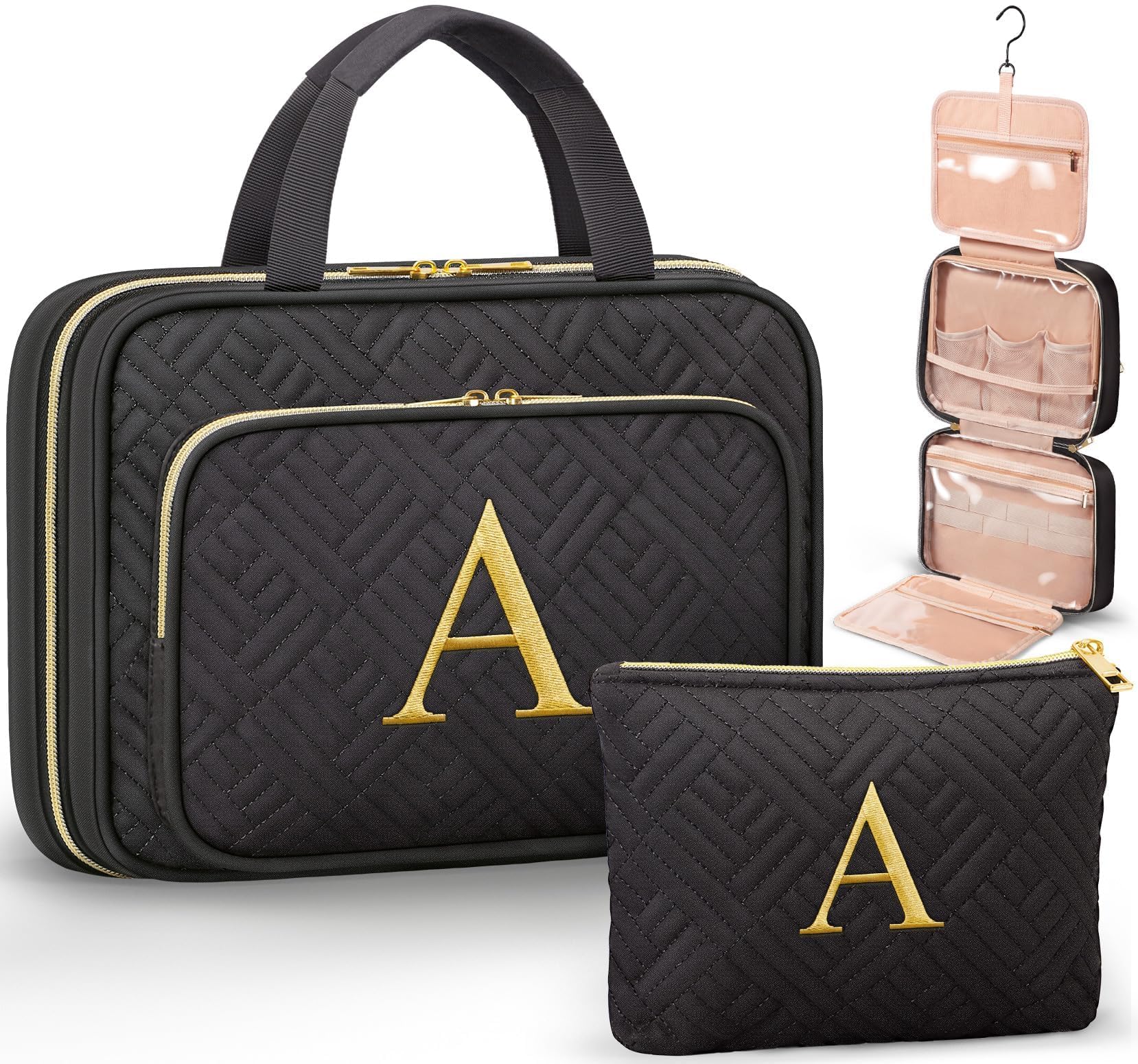 Personalized Gifts for Women, Initial Toiletry Bag Hanging Travel Organizer & Makeup Cosmetic Bag with Embroidery Letter Teacher Appreciation Gift