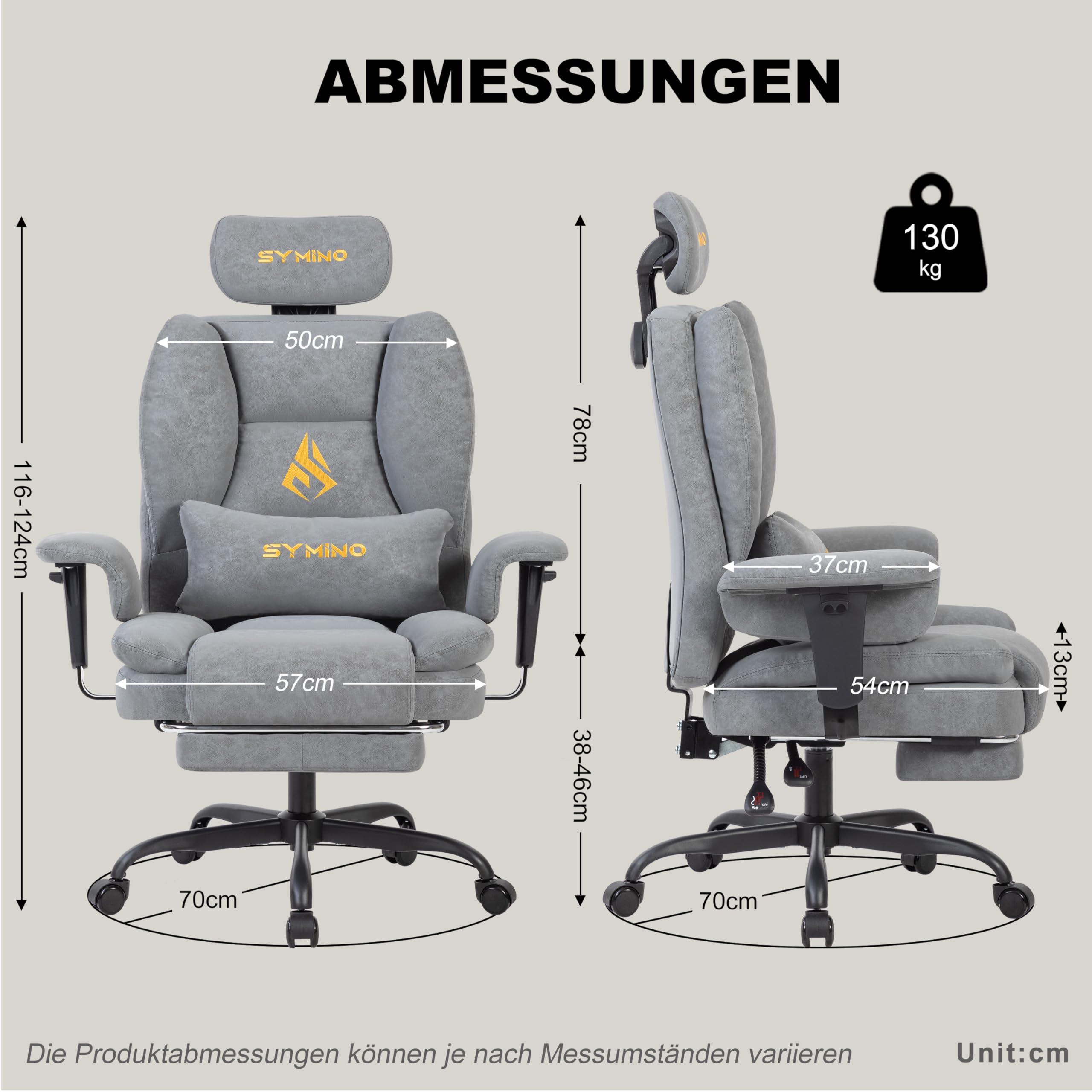 Symino Gaming Stuhl Sofa-ähnliches Chefsessel Bürostuhl Ergonomisch | Schreibtischstuhl mit Fußstütze Höhenverstellbarer Office Chair Computerstuhl 130kg, Grau