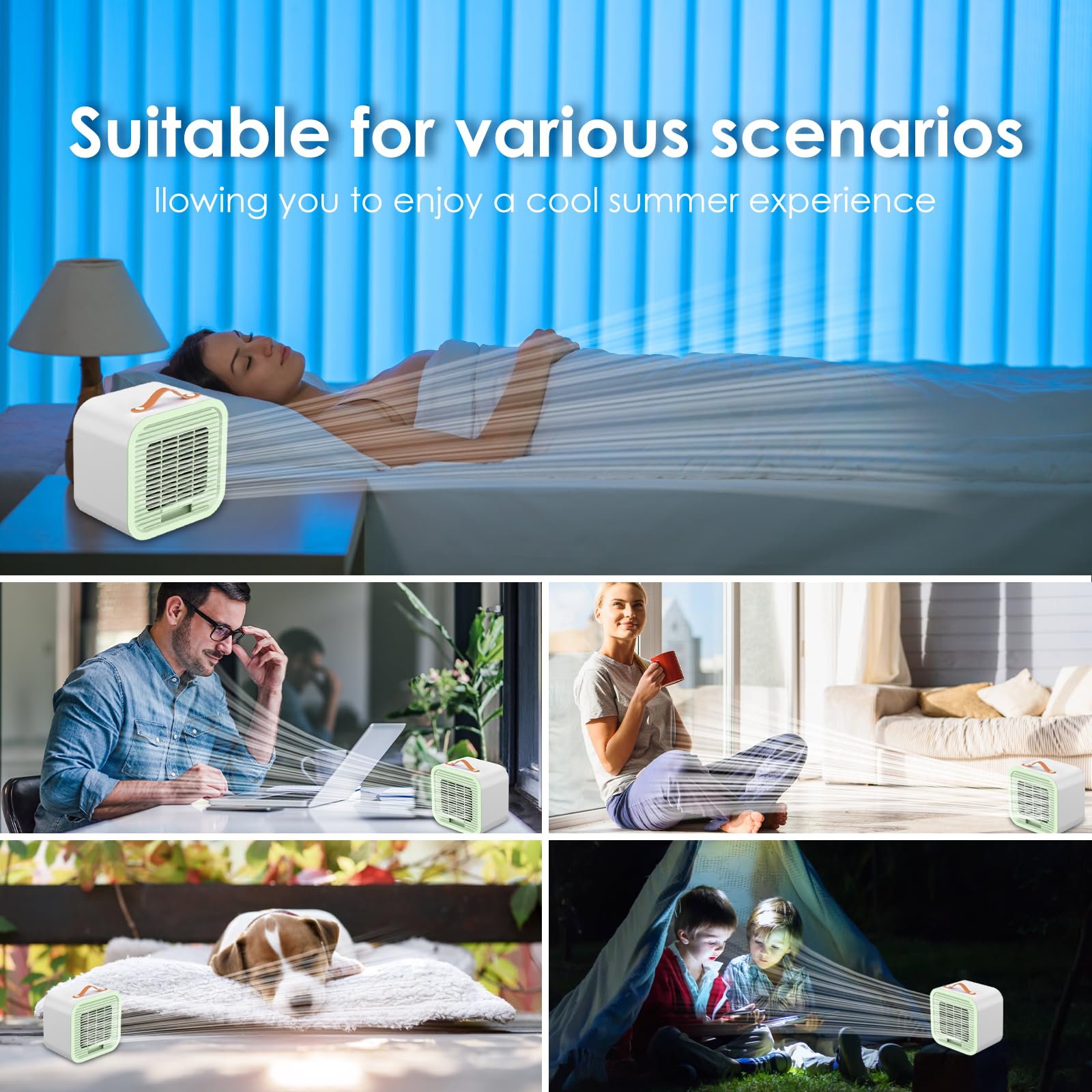 Mini Enfriador de Aire Portátil,Mini USB Ventilador con 3 Velocidades,Enfriador de Aire Portátil Silencioso,USB Recargable Aire Acondicionado Personal para Dormitorio Oficina Camping