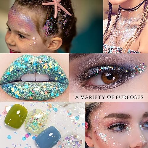 Miniatura 3 de Ownest Juego de gel holográfico con purpurina gruesa de 12 colores, para fiesta de Navidad, maquillaje, cara, cuerpo, labios, cabello, uñas,