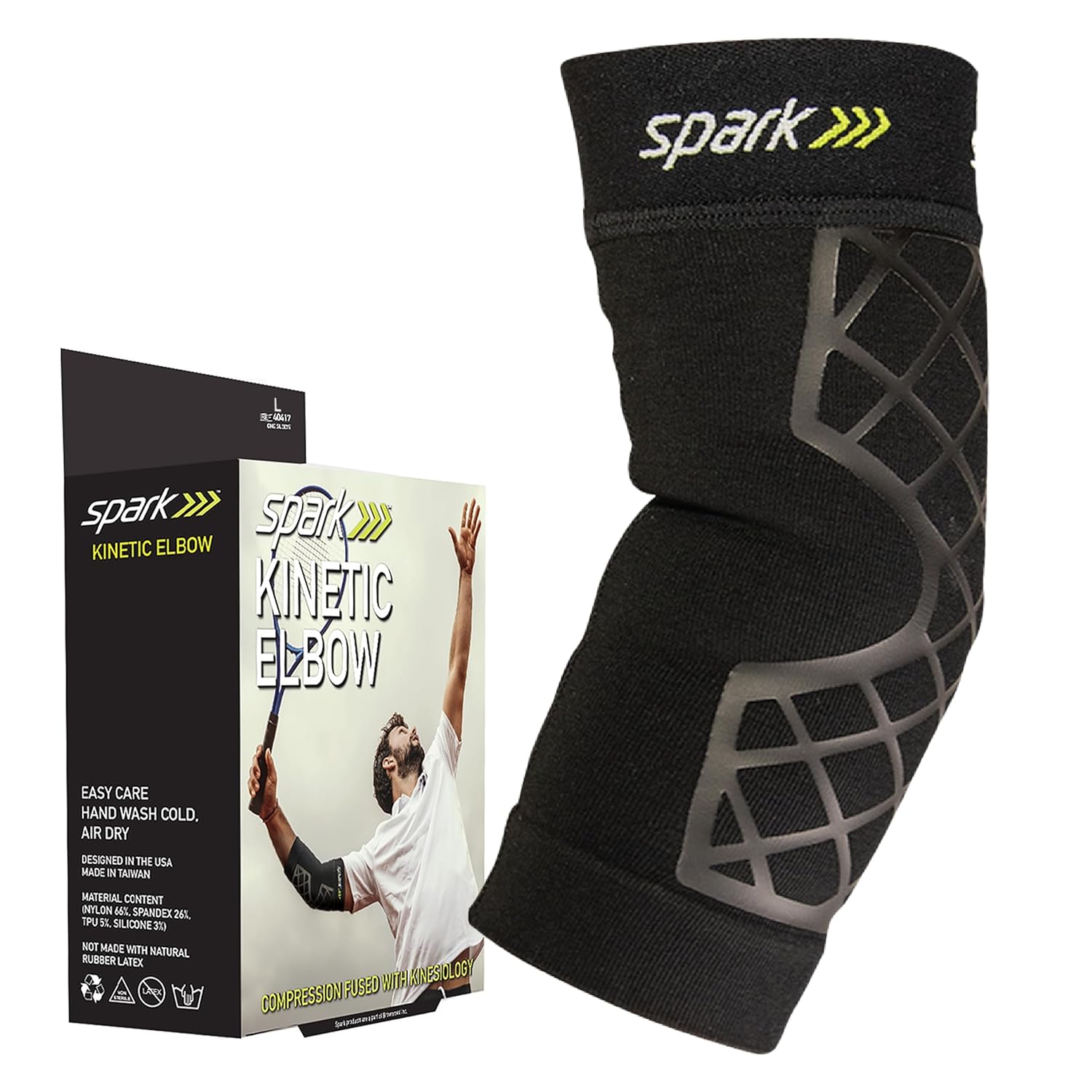 Brownmed - Spark Kinetic Elbow - Arm Sleeve for Tennis, Golfing, Basketball & More - Elbow Brace for Men & Women - Compression Sleeve with Embedded Kinesiology Tape - Large