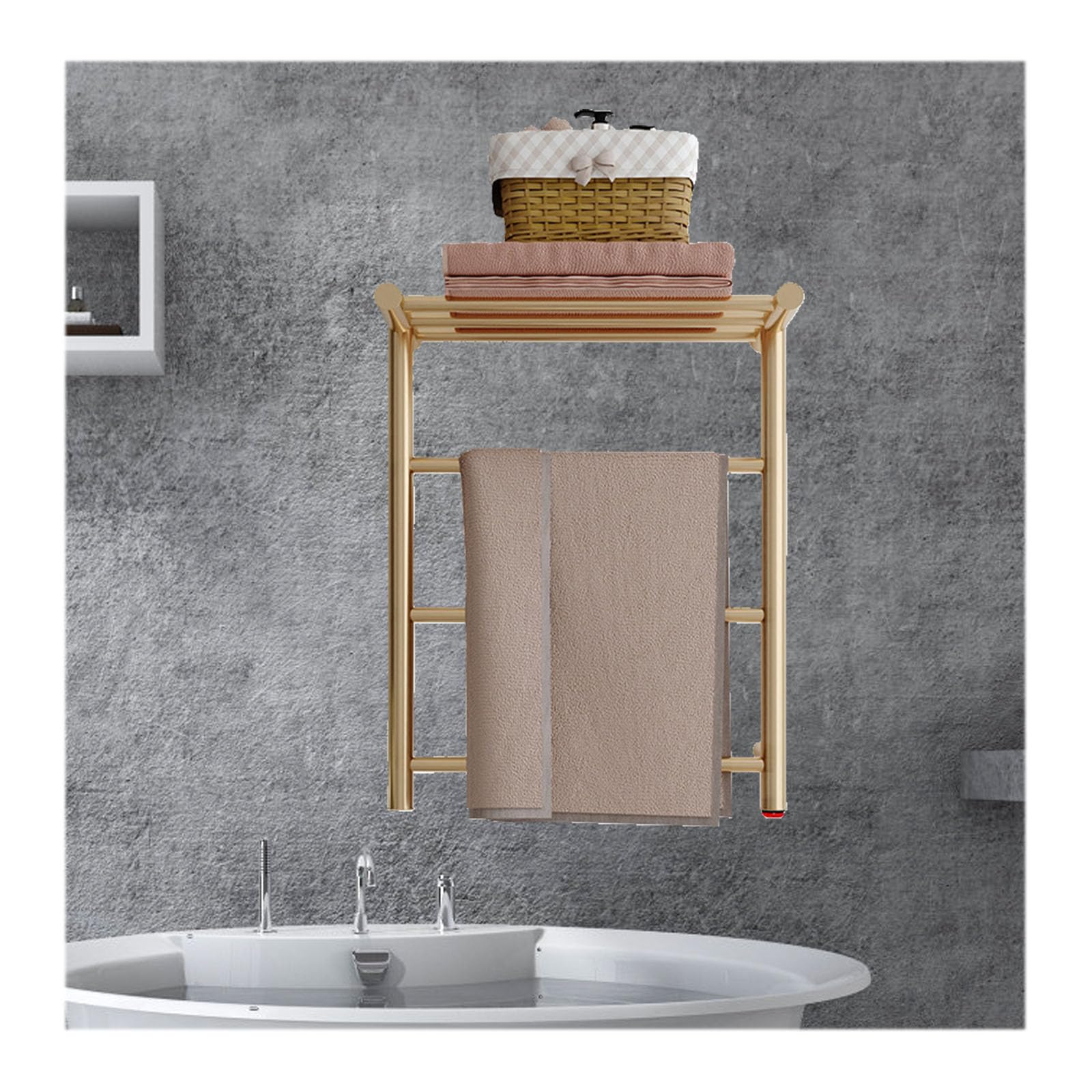 Porte-serviettes chauffant or en acier inoxydable mural pour salle de bain