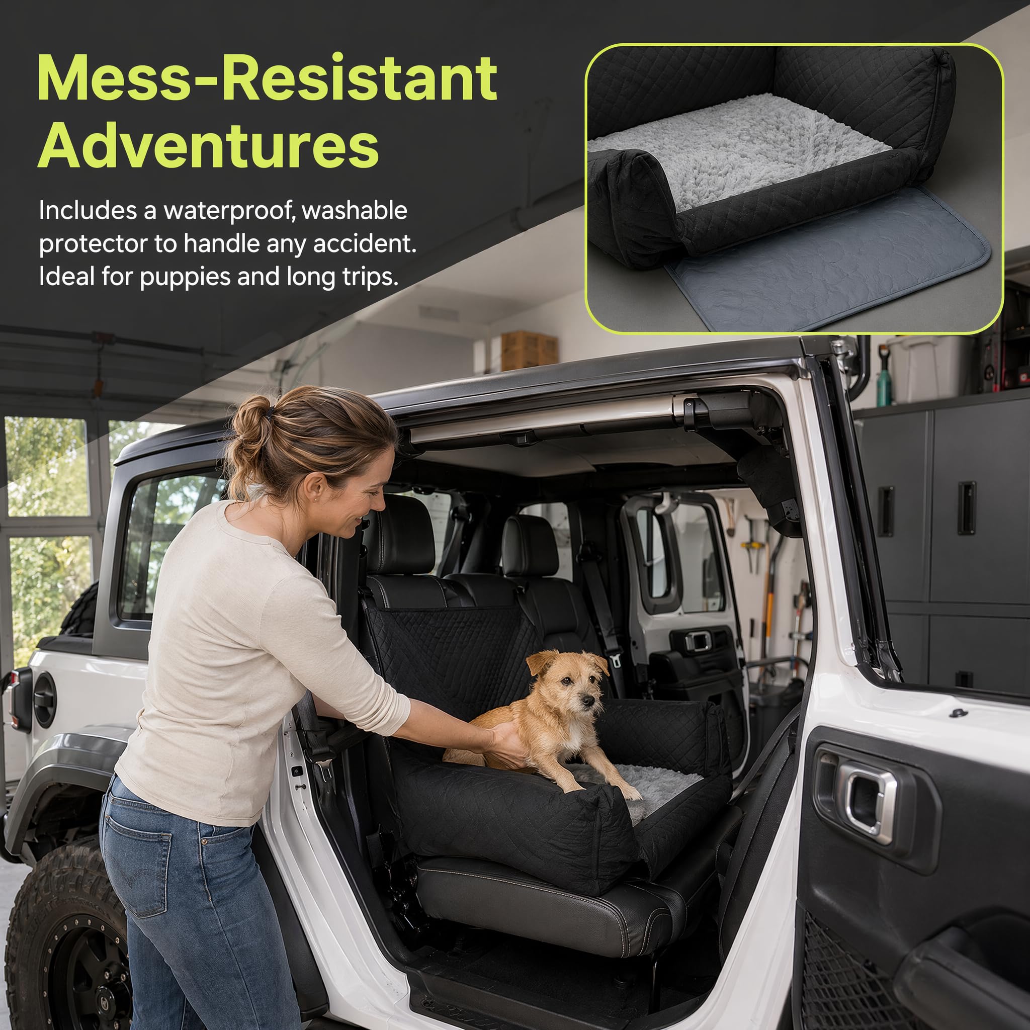 Hunde Autositz für Große Hunde Hundesitz Auto Rückbank 90x56x48cm mit Sicherheitsgurten Waschbarer Unterlage Hundeautositz Hundekorb Auto Hundebett Dog car seat für SUV Limousine Van