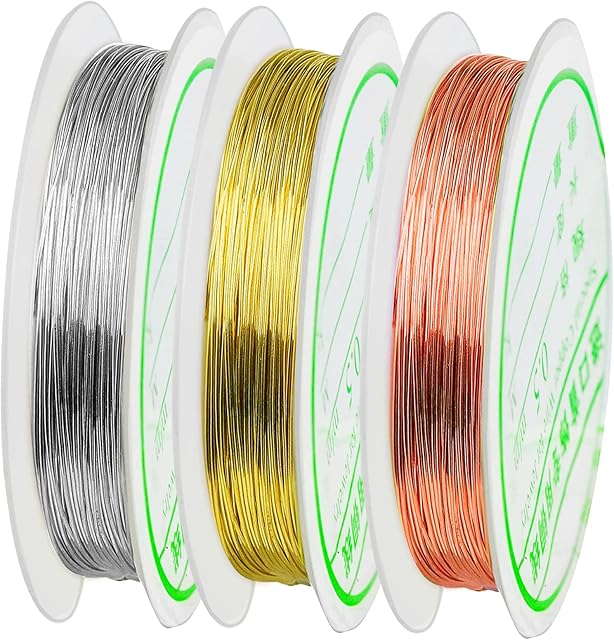 3 Rolls Craft Wire 0.5mm 24 Gauge Silver/Gold/Rose Gold Copper Wire Resistant Jewelry Beading Thread Cord Ring Wire for Craft, Jewellery Making DIY, 20 m/Rolls