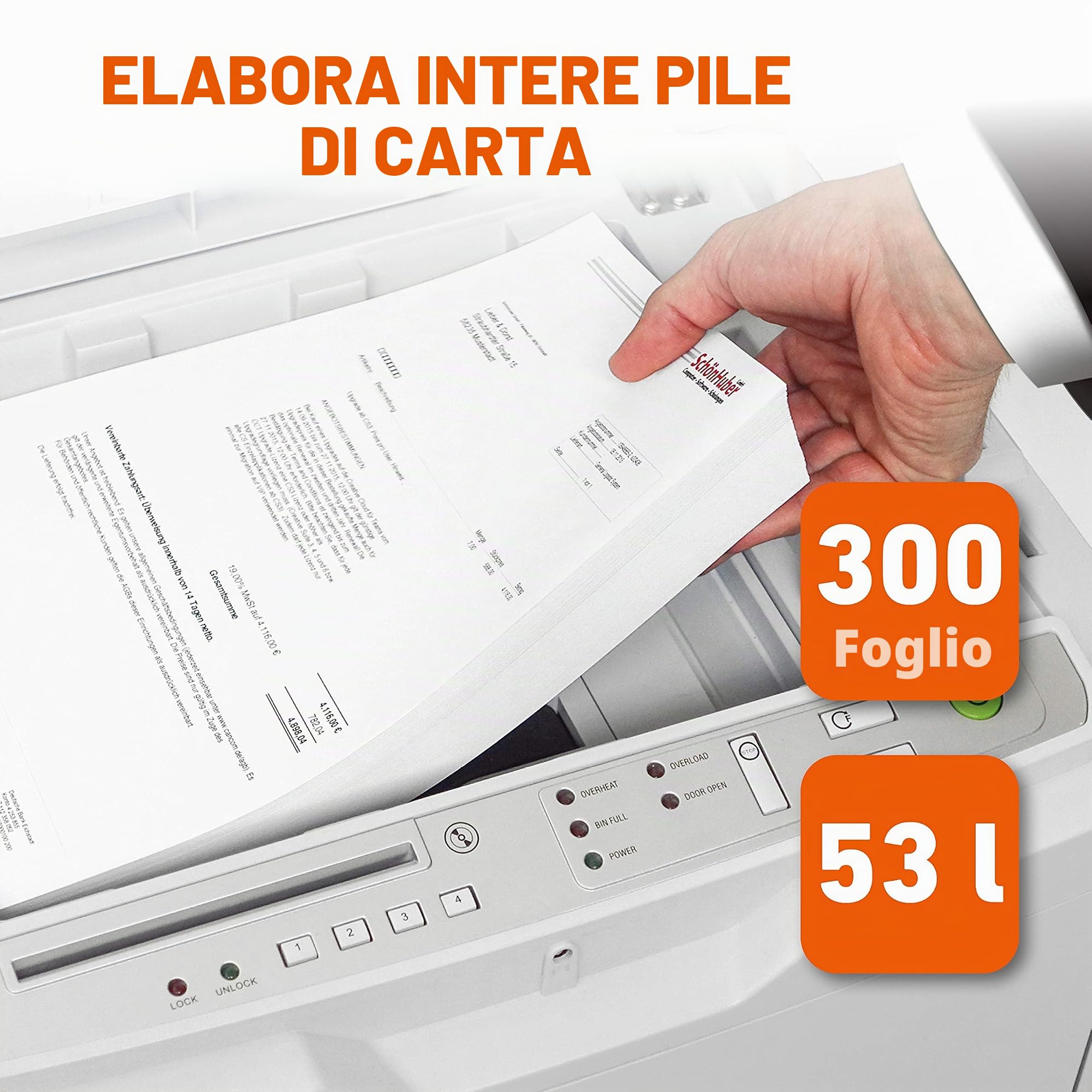 Shredcat 8285 - Distruggidocumenti autofeed da 4 x 10 mm, taglio a particelle (fino a 350 fogli, livello di sicurezza P-4, conforme al GDPR, distrugge carte di credito, CD) | Capacità di raccolta 53 l, particelle, 350 fogli