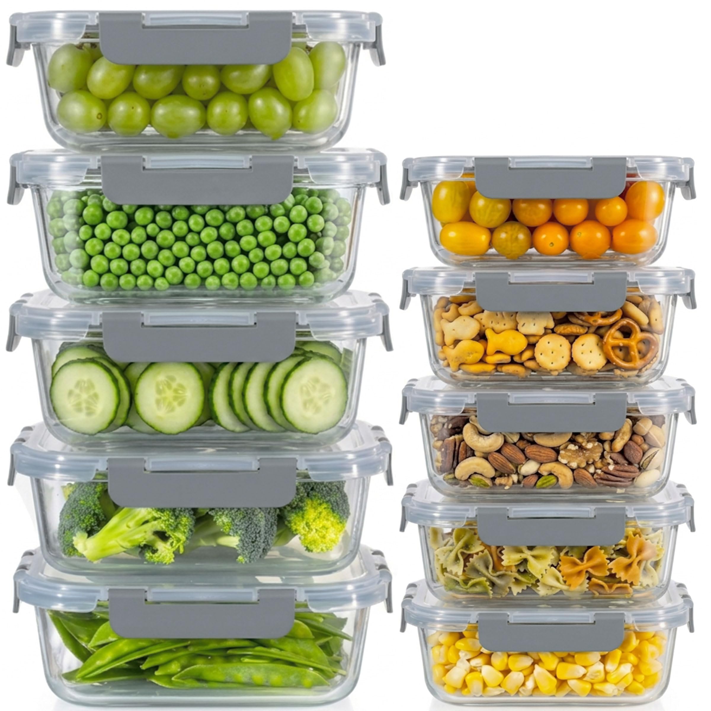 MUETKNYE Glass Containers with Lids, 10pack-2size(1040 ml/400 ml) Reusable Meal Prep Containers, Airtight Glass Food Storage Containers with Lids for Microwave, Oven, Freezer and Dishwasher