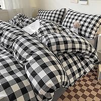 Vista 4 de DONEUS Juego de funda de edredón a cuadros 100% algodón lavado como lino súper suave y cómodo, juego de ropa de cama de 3 piezas a cuadros negros