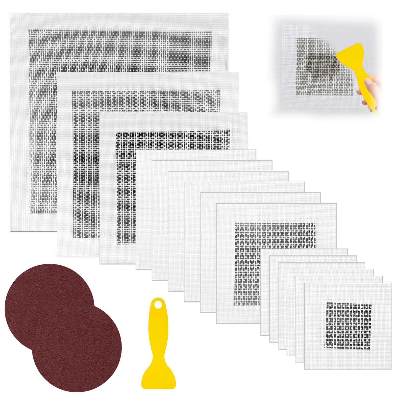 XWGKLN 18pcs Wall Repair Patch, 10/8/6/4/2Inch Plasterboard Repair Kit, Self Adhesive Aluminum Drywall Patch Kit with Scraper&2 Sandpaper
